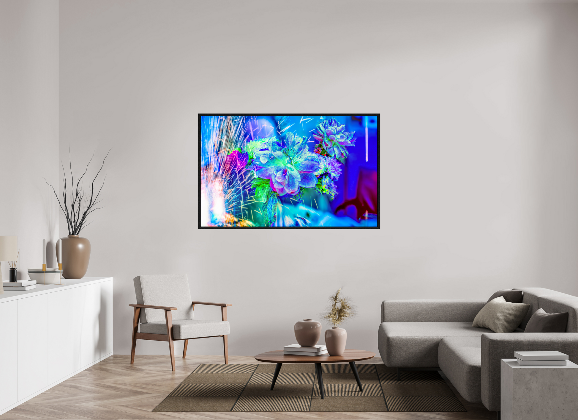 160 x 100 cm, 8 Caisse américaine Noire Quand la lumière se brise en fleurs