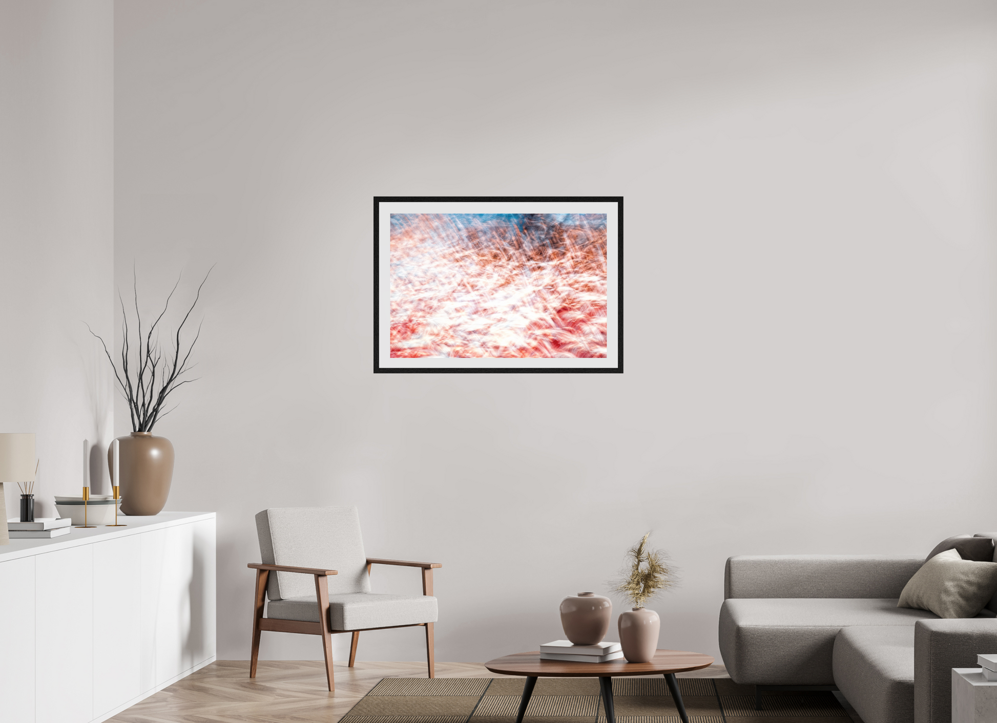 90 x 60 cm, 10 Black Floating Frame The Sea of Red Feathers