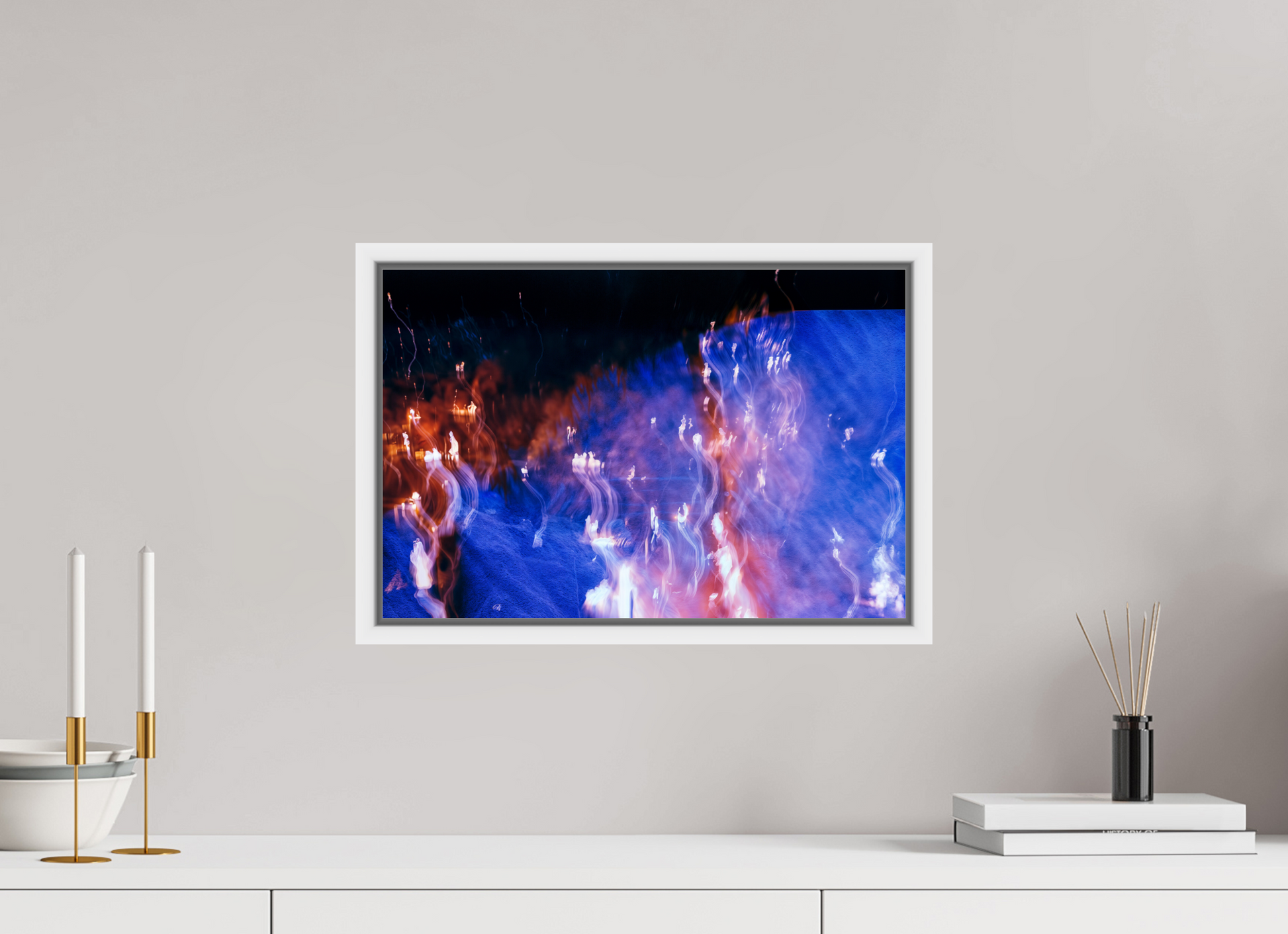 45 x 30 cm, 9 White American Box Song of Wandering Flames