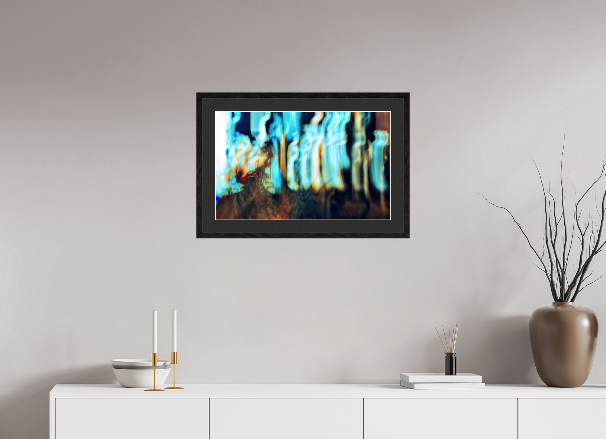 64.2 x 40 cm, 5 Black Frame: Black Mat with White Border Wandering Vibrations