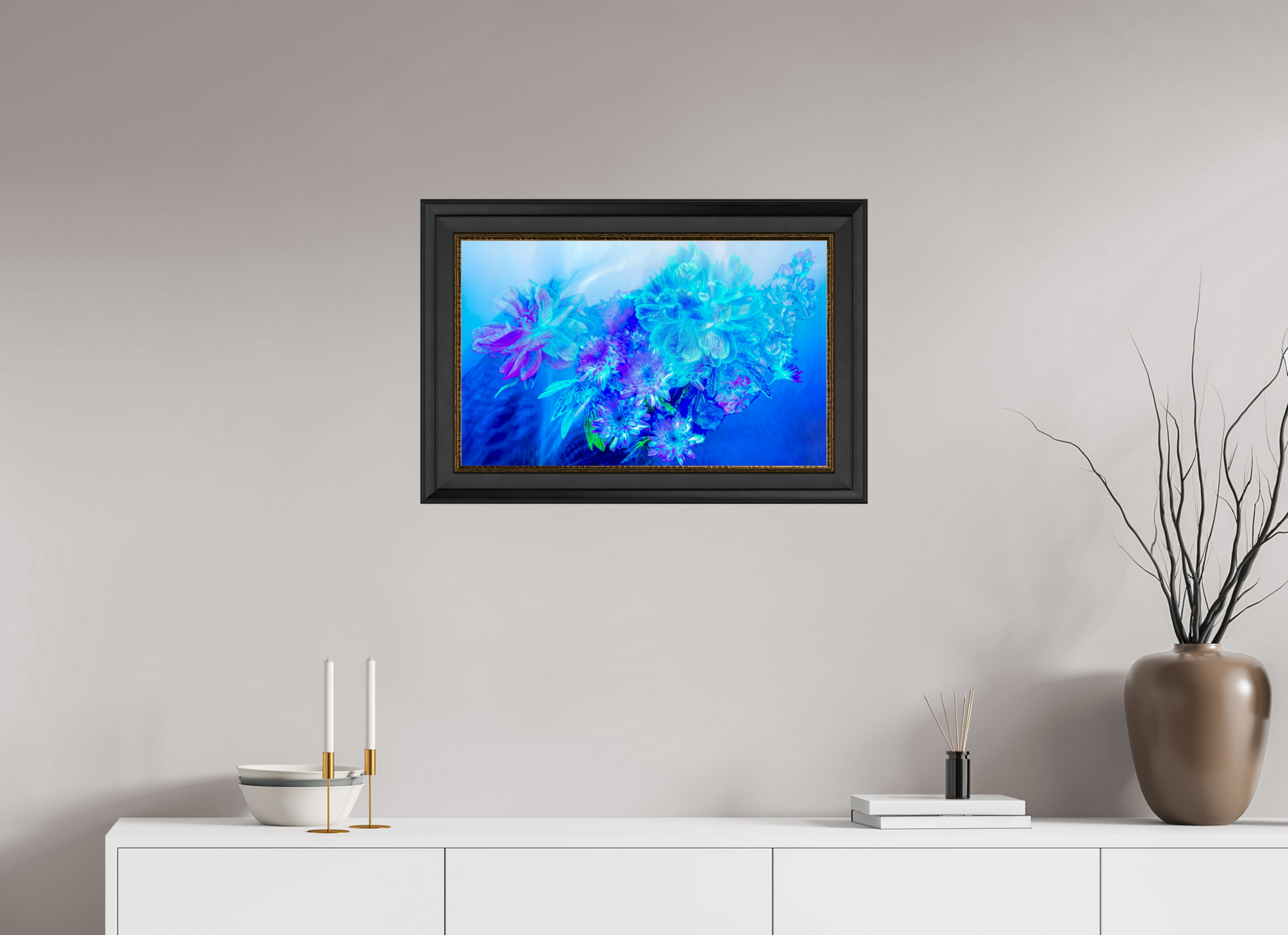 64 x 40 cm, 11 Cadre Noir-Or Le Murmure des fleurs dans le Voile du Ciel