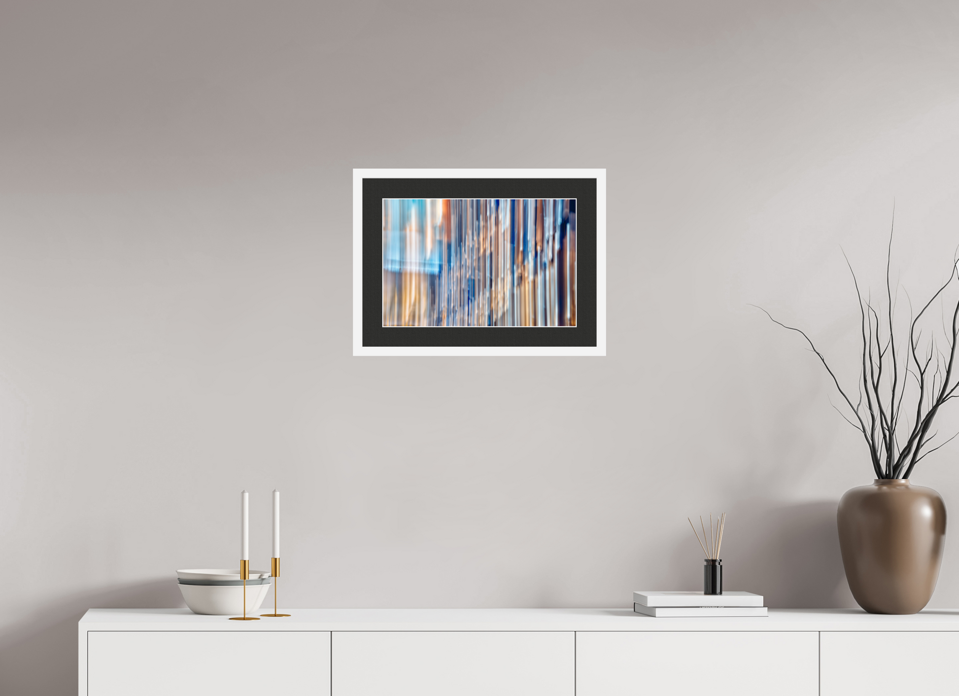 45 x 30 cm, 7 White Frame: Black Mat with White Border Strings of the World