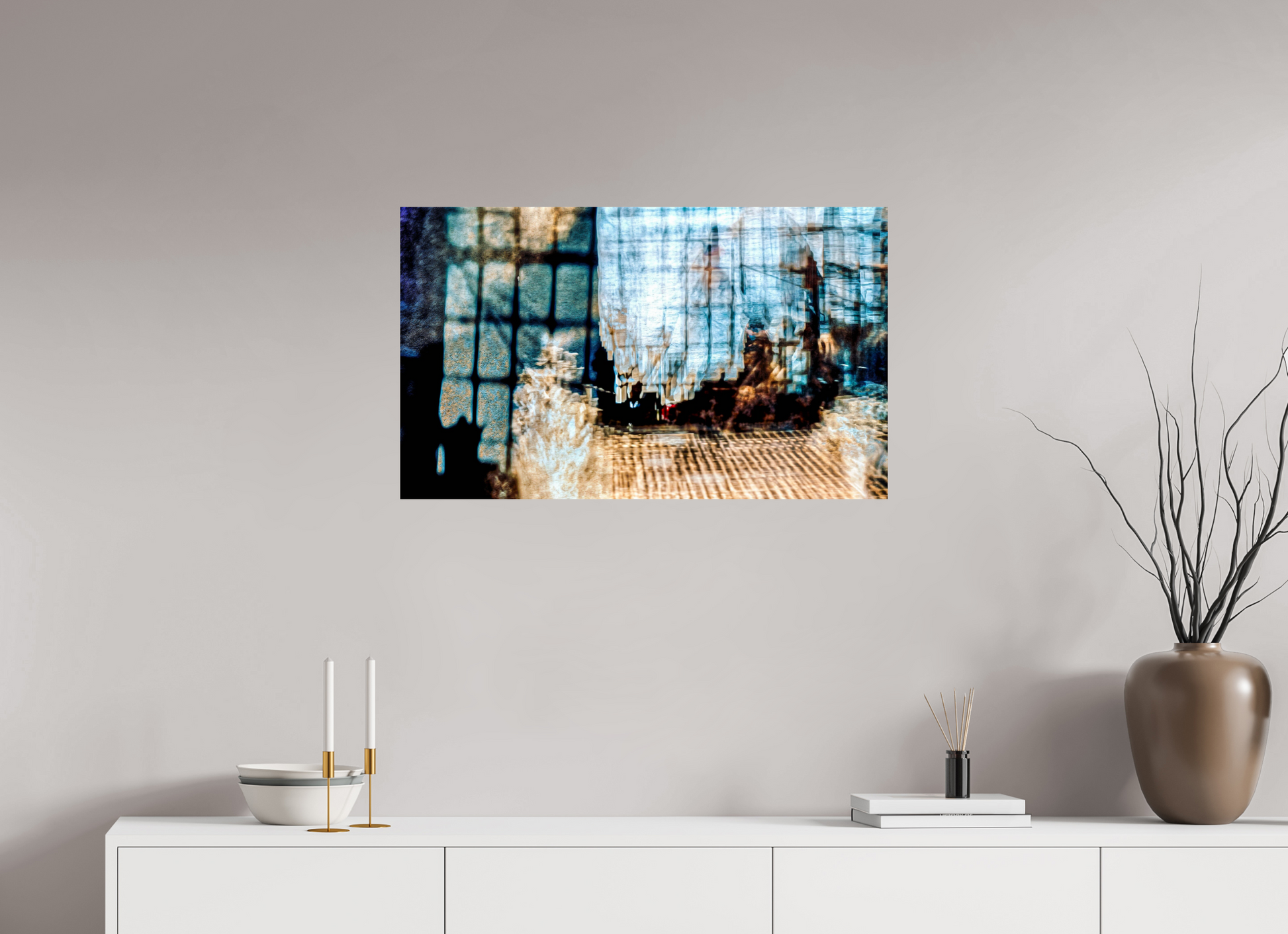 83.4 x 50 cm, 2 Photo print mounted on Dibond Reflection of a World in Suspension