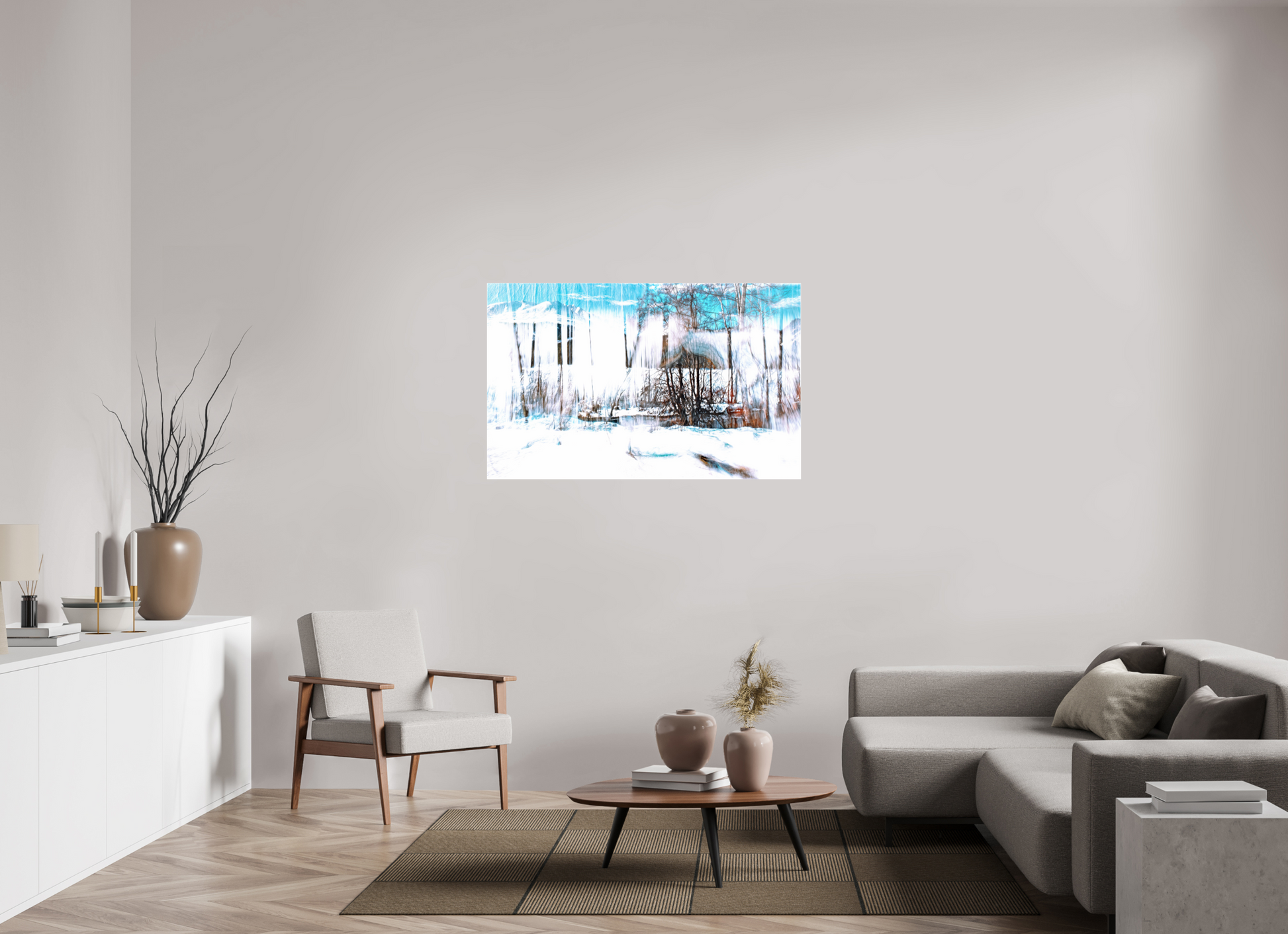 128 x 80 cm, 3 Photo print under acrylic glass LA Forest singing snow