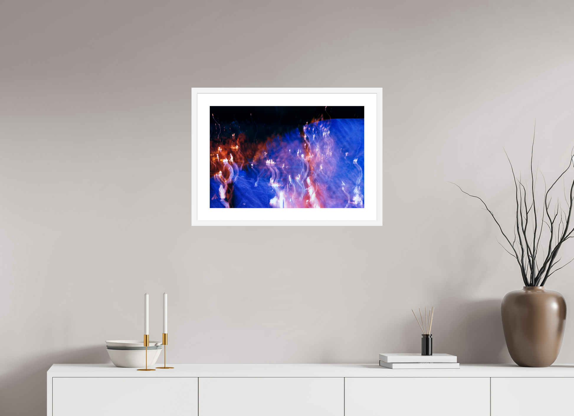 60 x 40 cm, 6 White Frame: White Mat Song of Wandering Flames