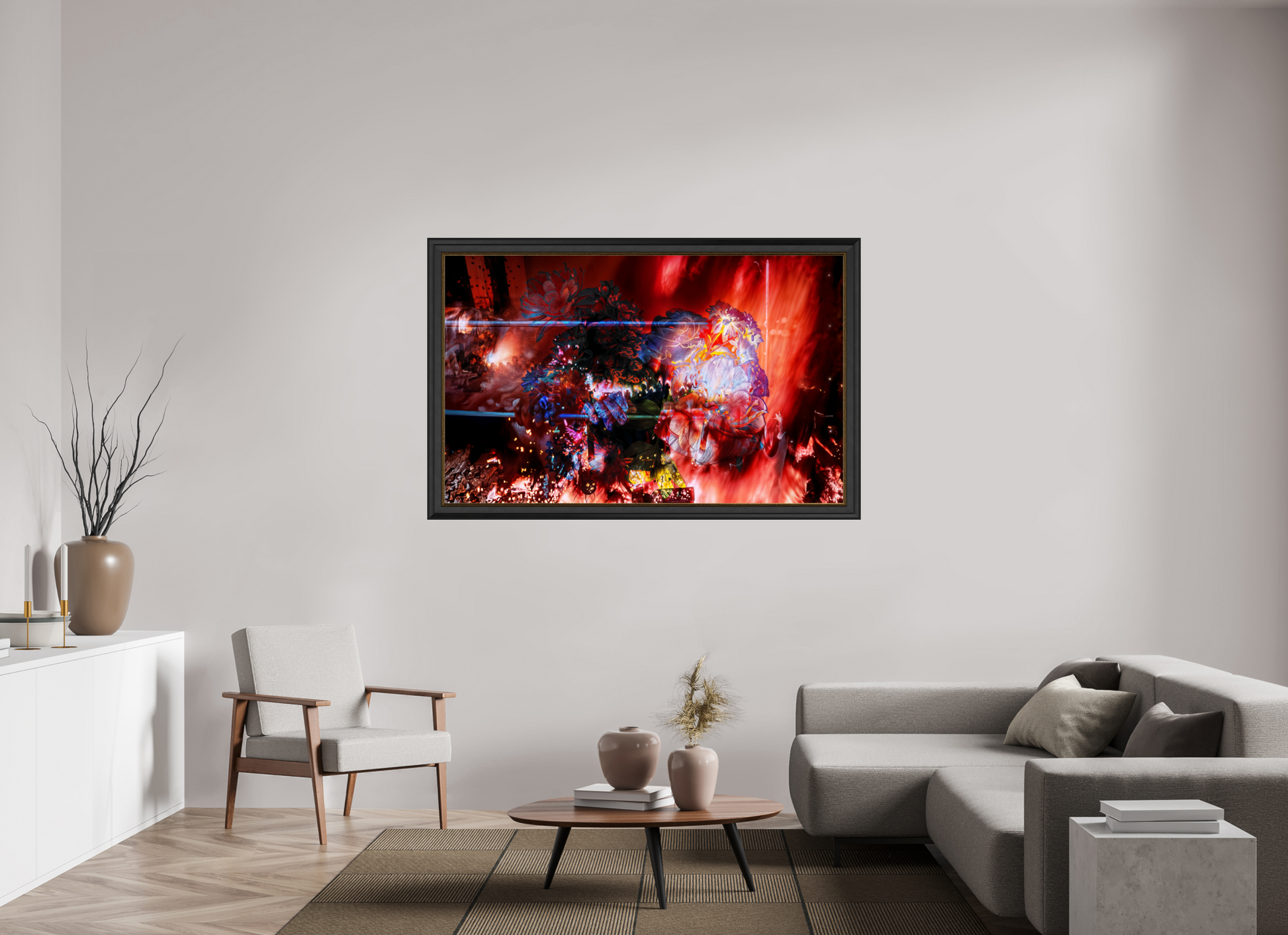 160 x 100 cm, 11 Cadre Noir-Or L’étreinte des pétales ardents