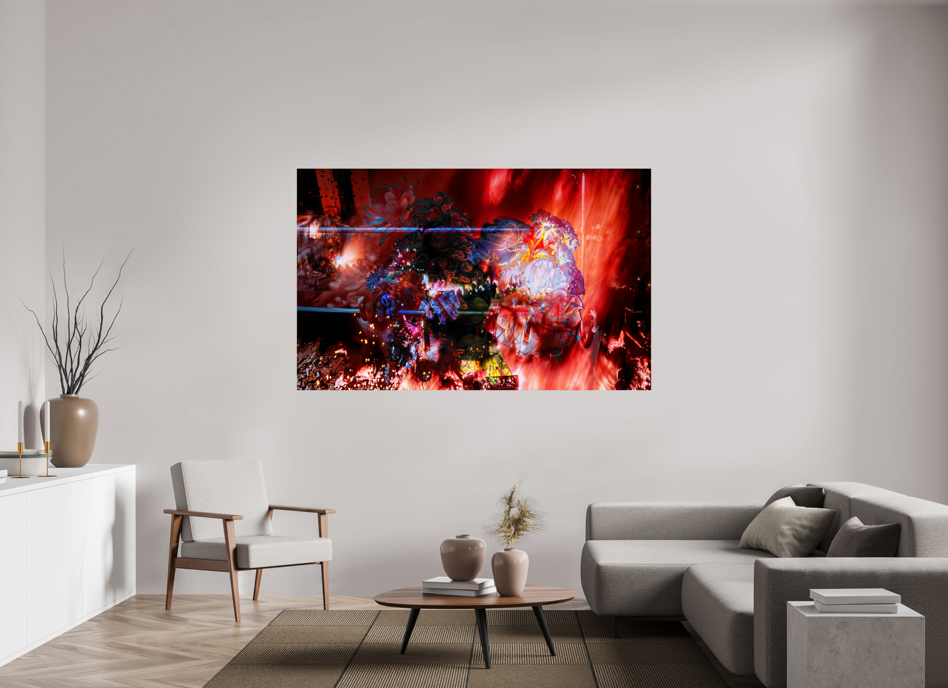 192 x 120 cm, 1 Tirage simple sur papier photo Fuji Crystal Pearl L’étreinte des pétales ardents