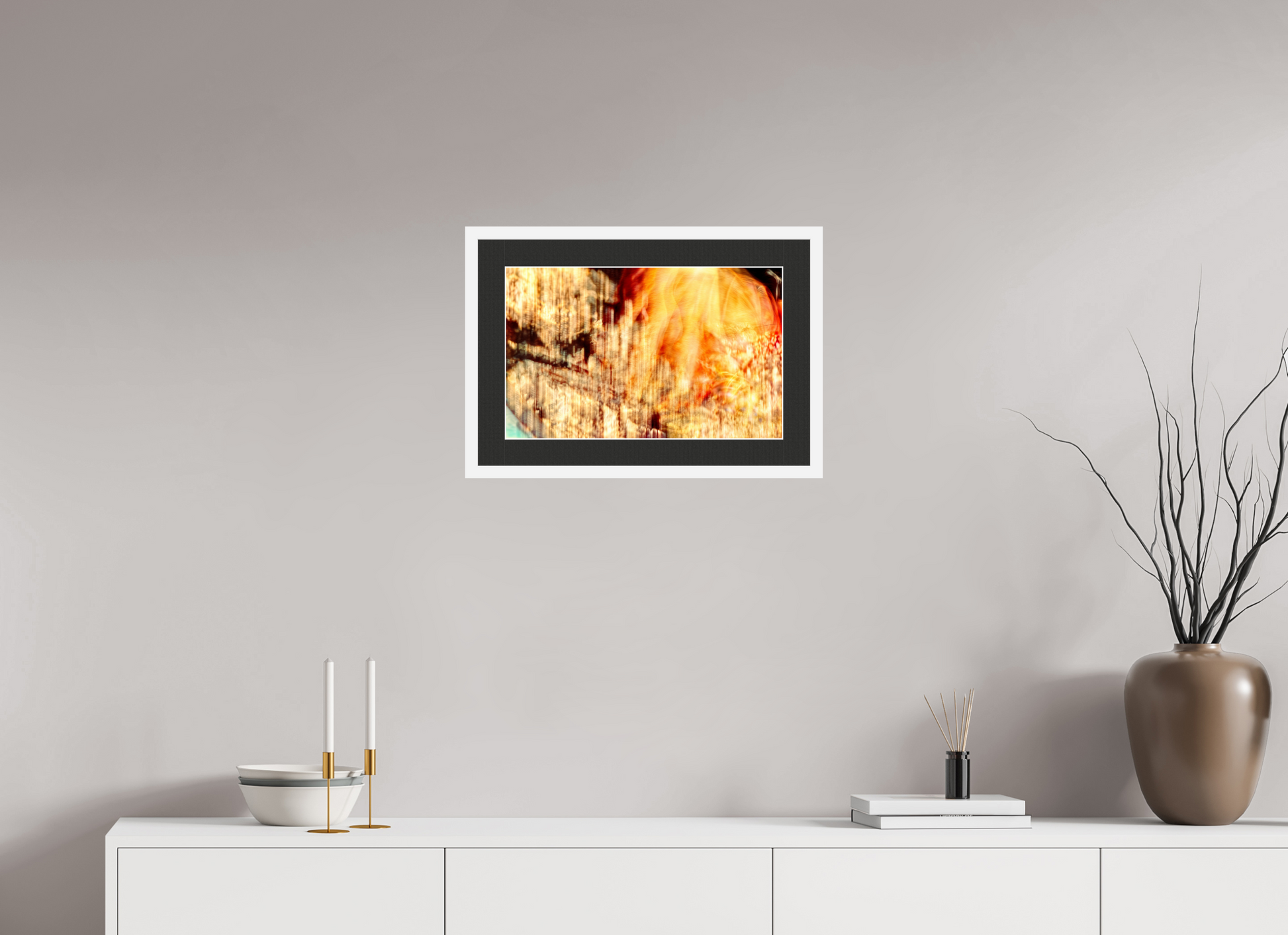 48 x 30 cm, 7 White Frame: Black Mat with White Border The incandescent heart of the world