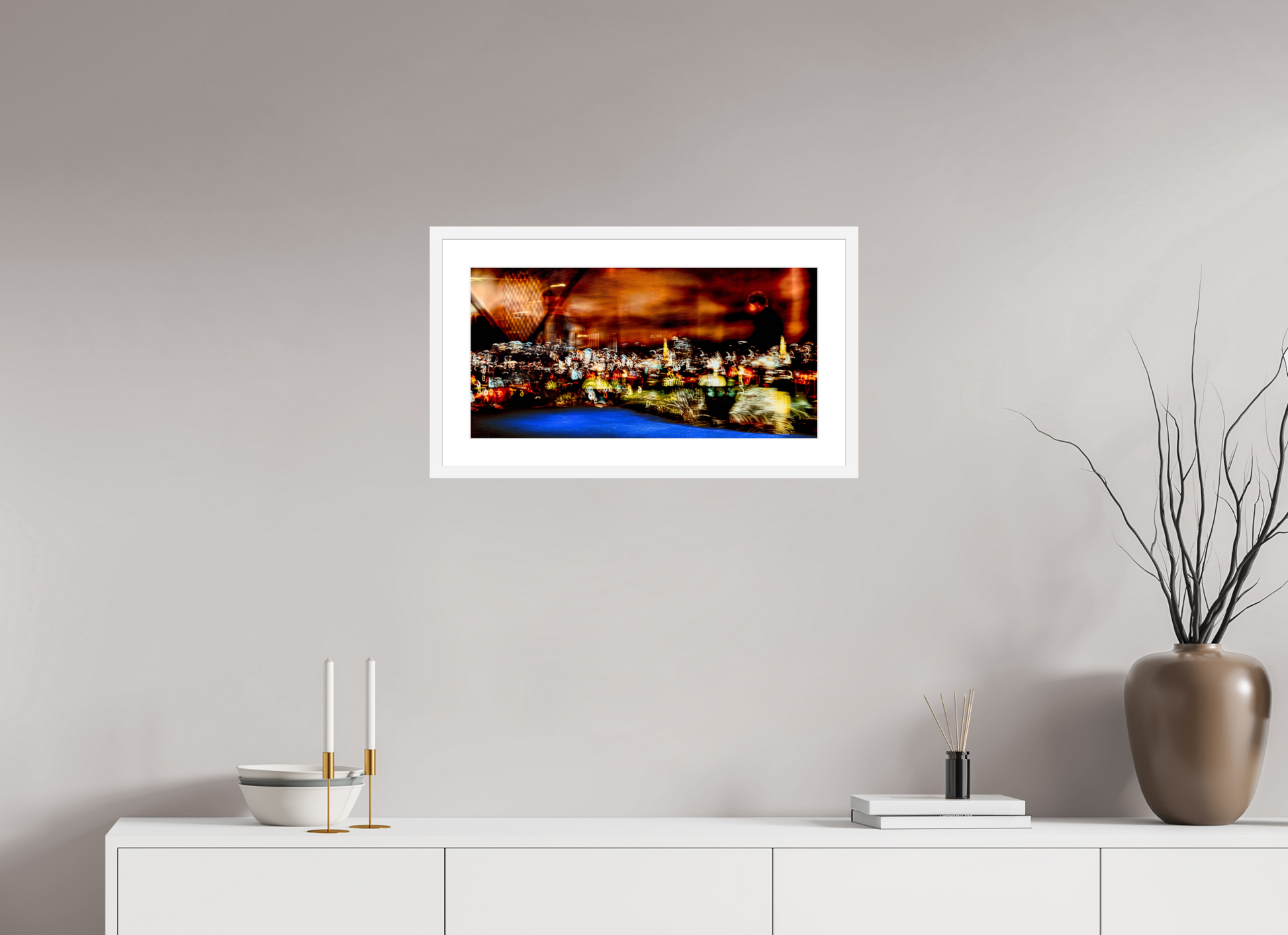 60 x 30 cm, 6 White Frame: White Mat Urban Nebula Walker