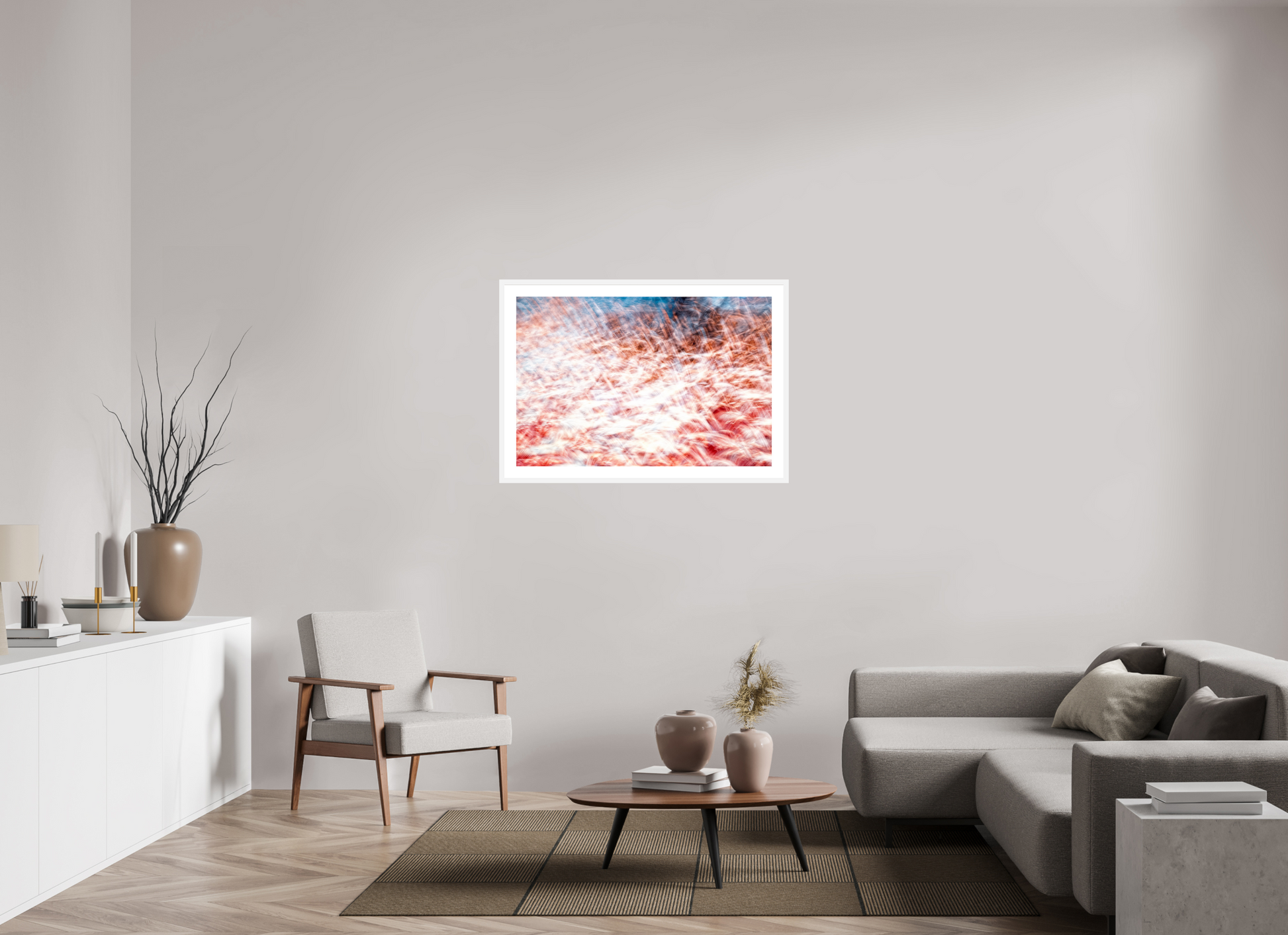 105 x 70 cm, 6 White Frame: White Mat The Sea of Red Feathers