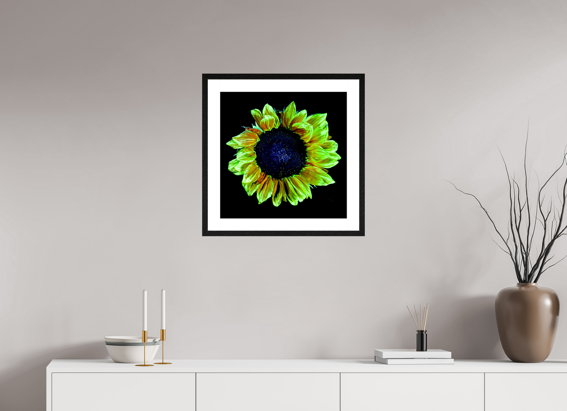 50 x 50 cm, 4 Black Frame: White Mat Crown of Light