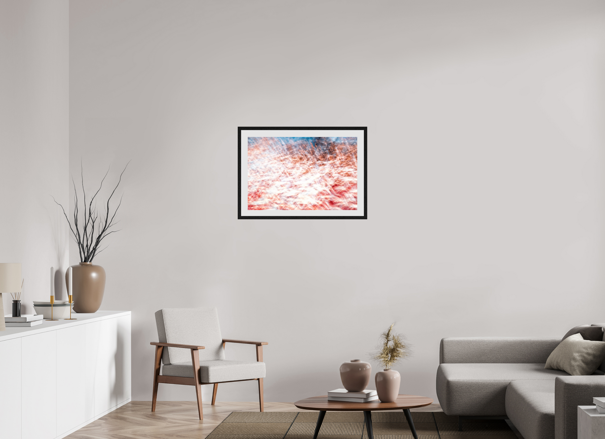75 x 50 cm, 10 Black Floating Frame The Sea of Red Feathers