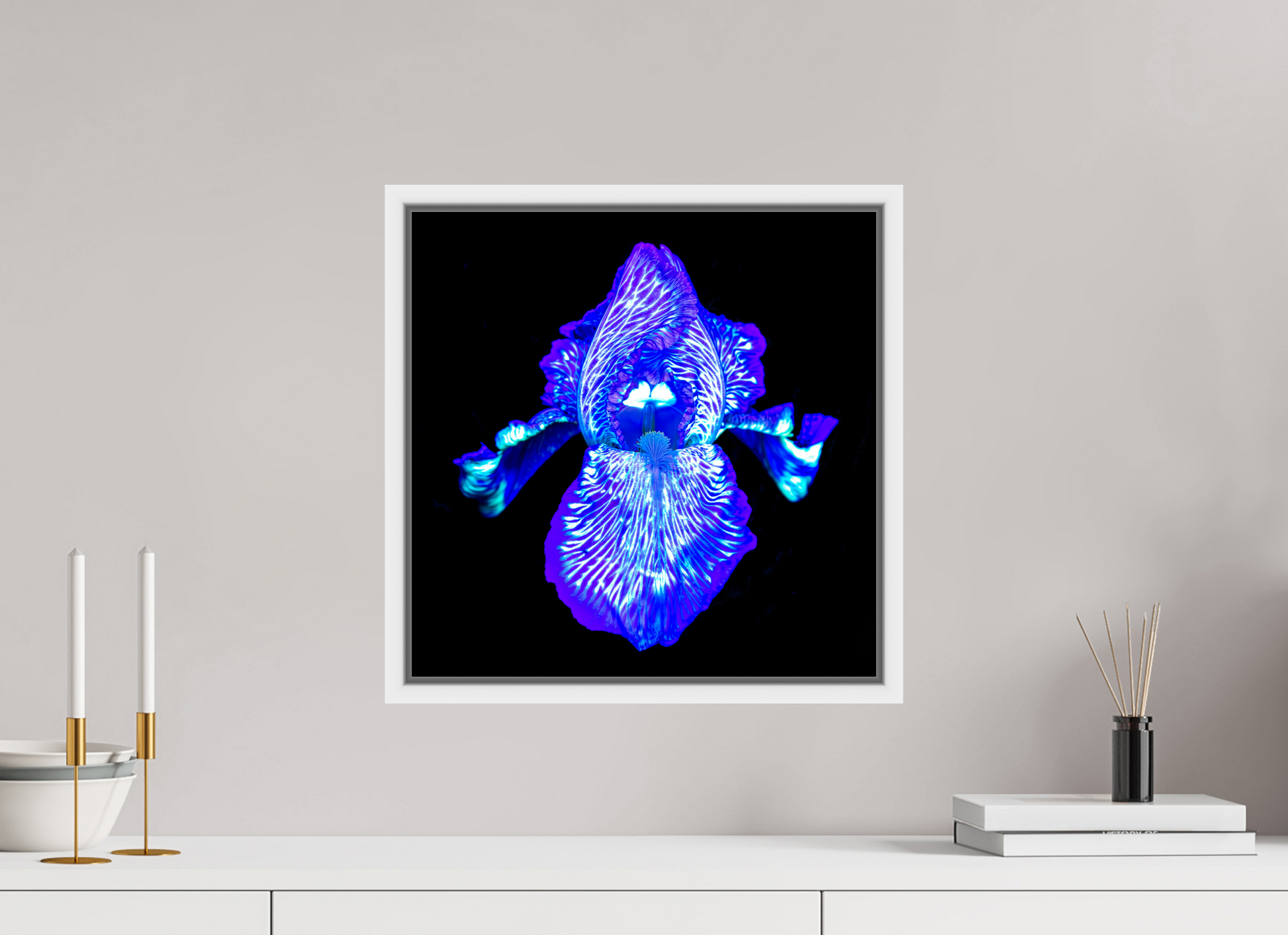 40 x 40 cm, 9 Caisse américaine Blanche Iris des Profondeurs Lumineuses