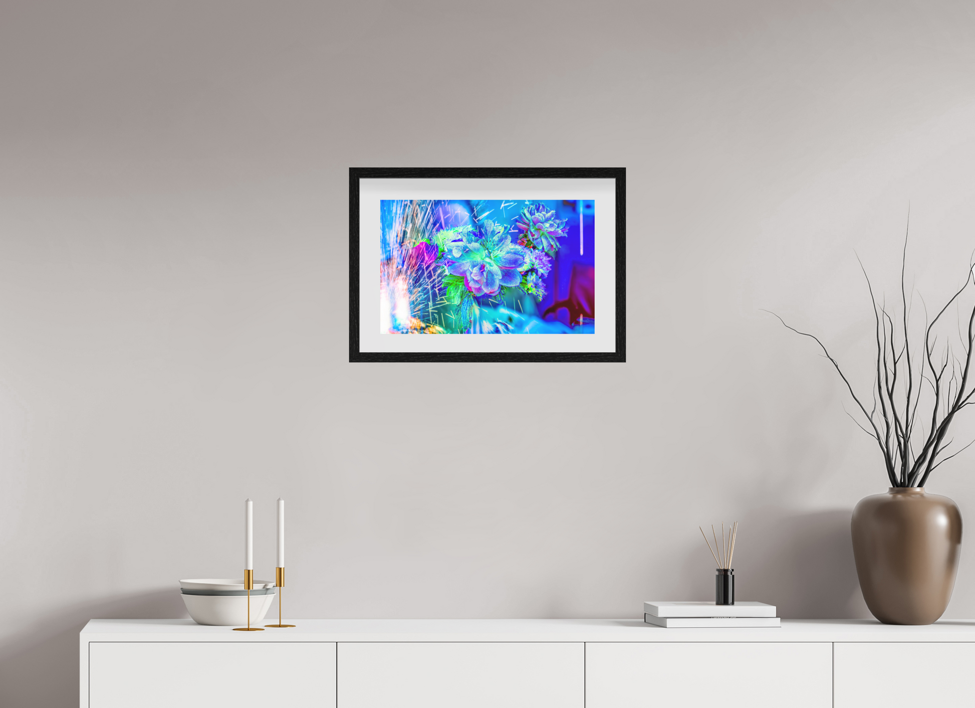 48 x 30 cm, 10 Cadre Noir Flottant Quand la lumière se brise en fleurs