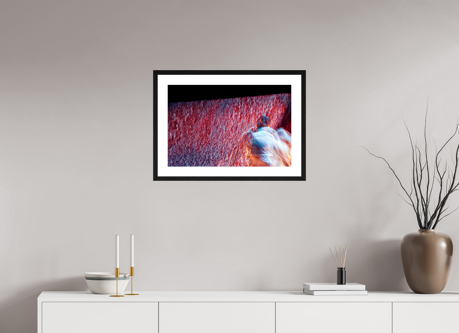 60 x 40 cm, 4 Black Frame: White Mat Where Fire Turns to Rain