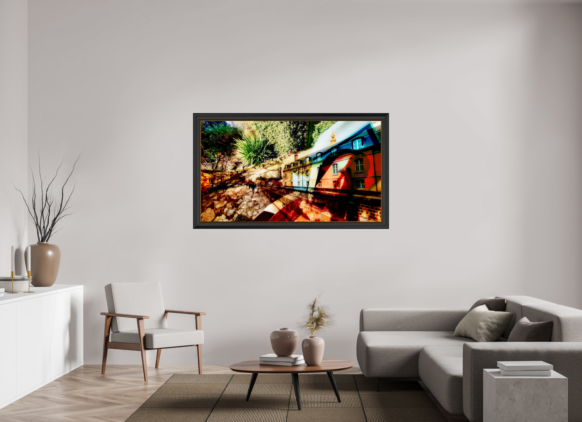 160 x 90 cm, 11 Black-Gold Frame Houses beneath the bark of the world