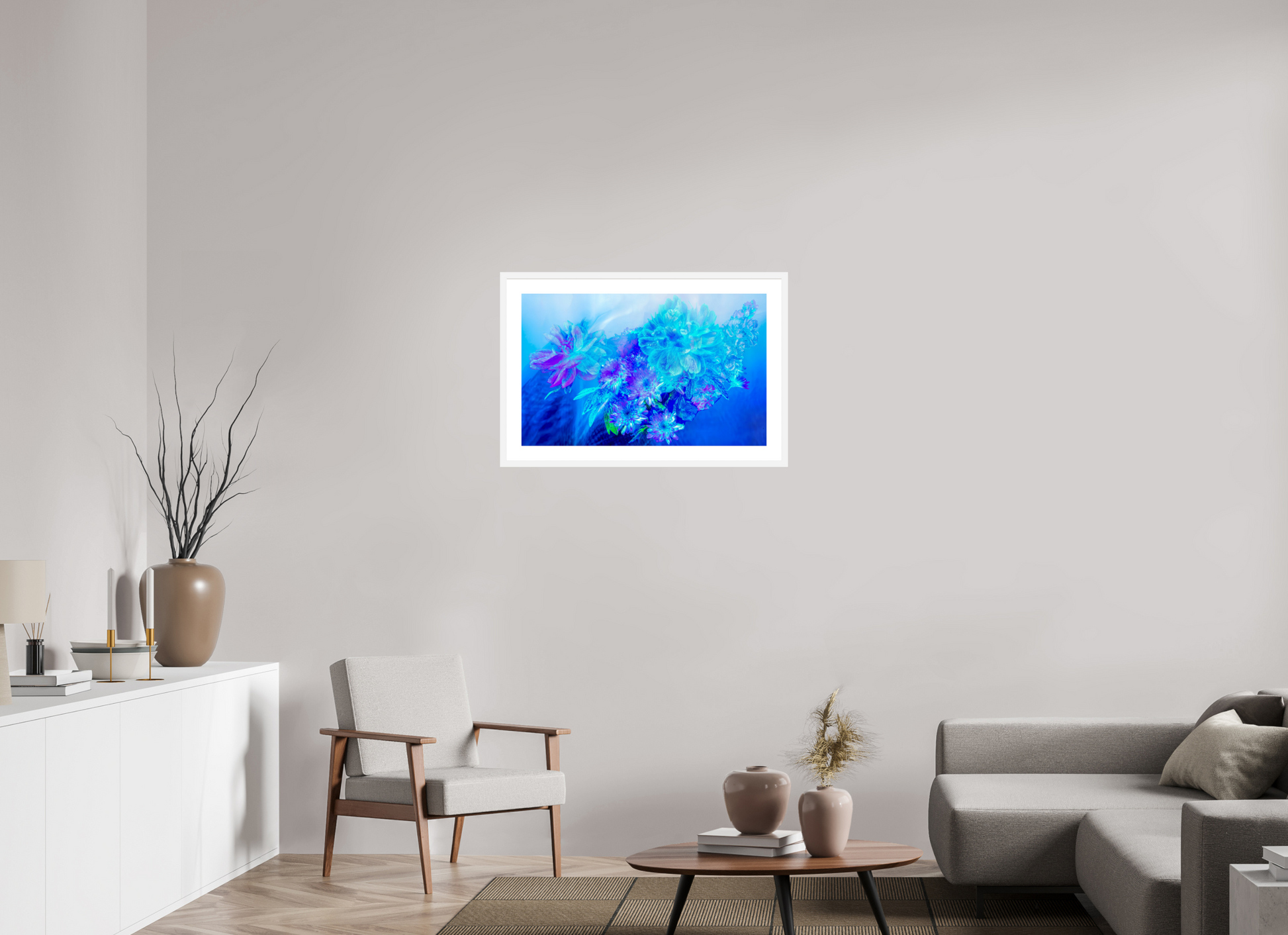 80 x 50 cm, 6 Cadre Blanc : Passe-Partout Blanc Le Murmure des fleurs dans le Voile du Ciel