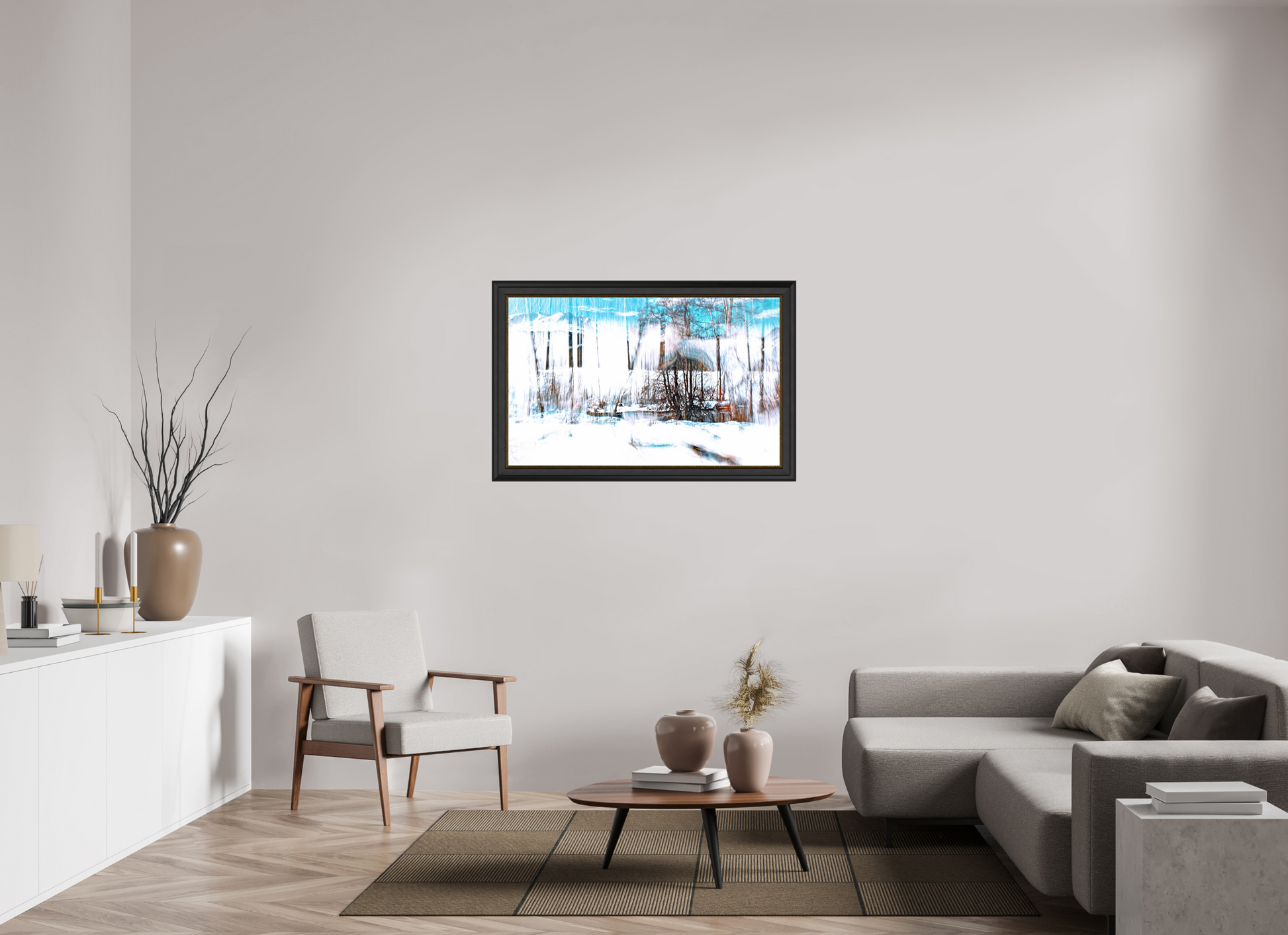 112 x 70 cm, 11 Black-Gold Frame The Forest Singing Snow