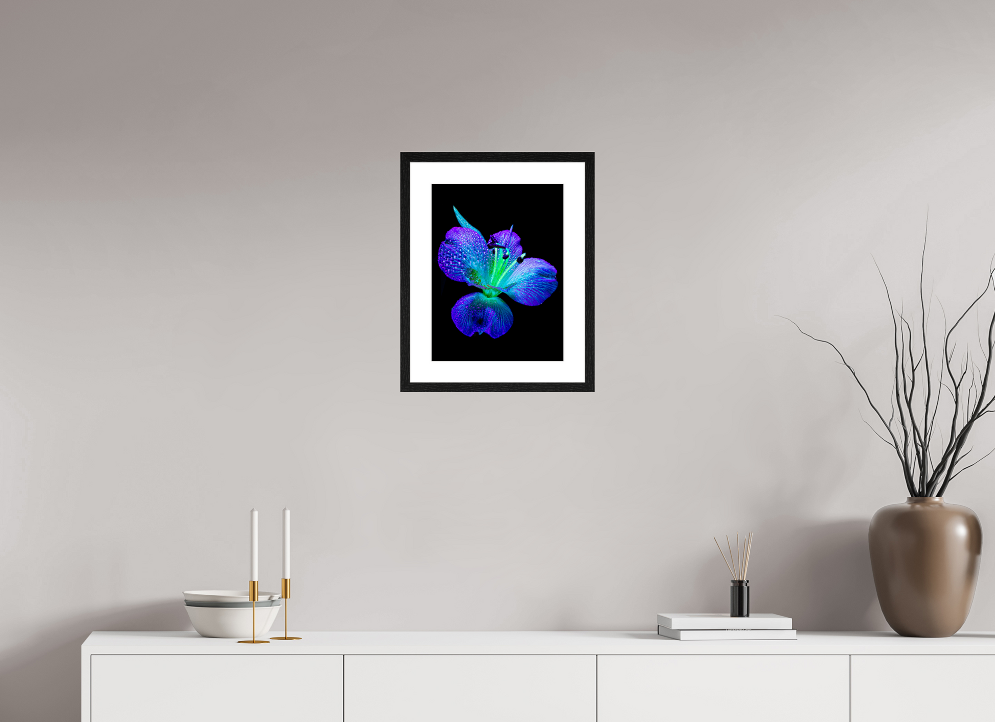 30 x 40 cm, 4 Black Frame: White Mat The sparkle of wings in the dew