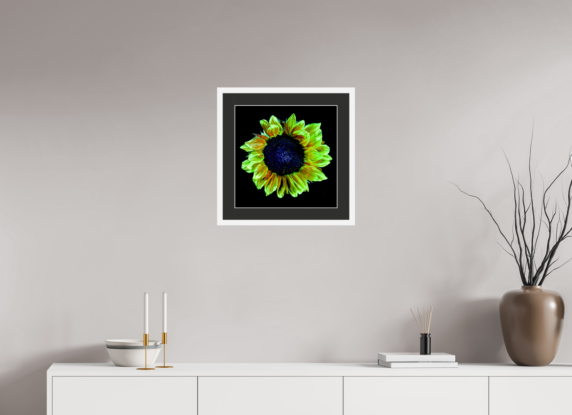40 x 40 cm, 7 White Frame: Black Mat with White Border Crown of Light