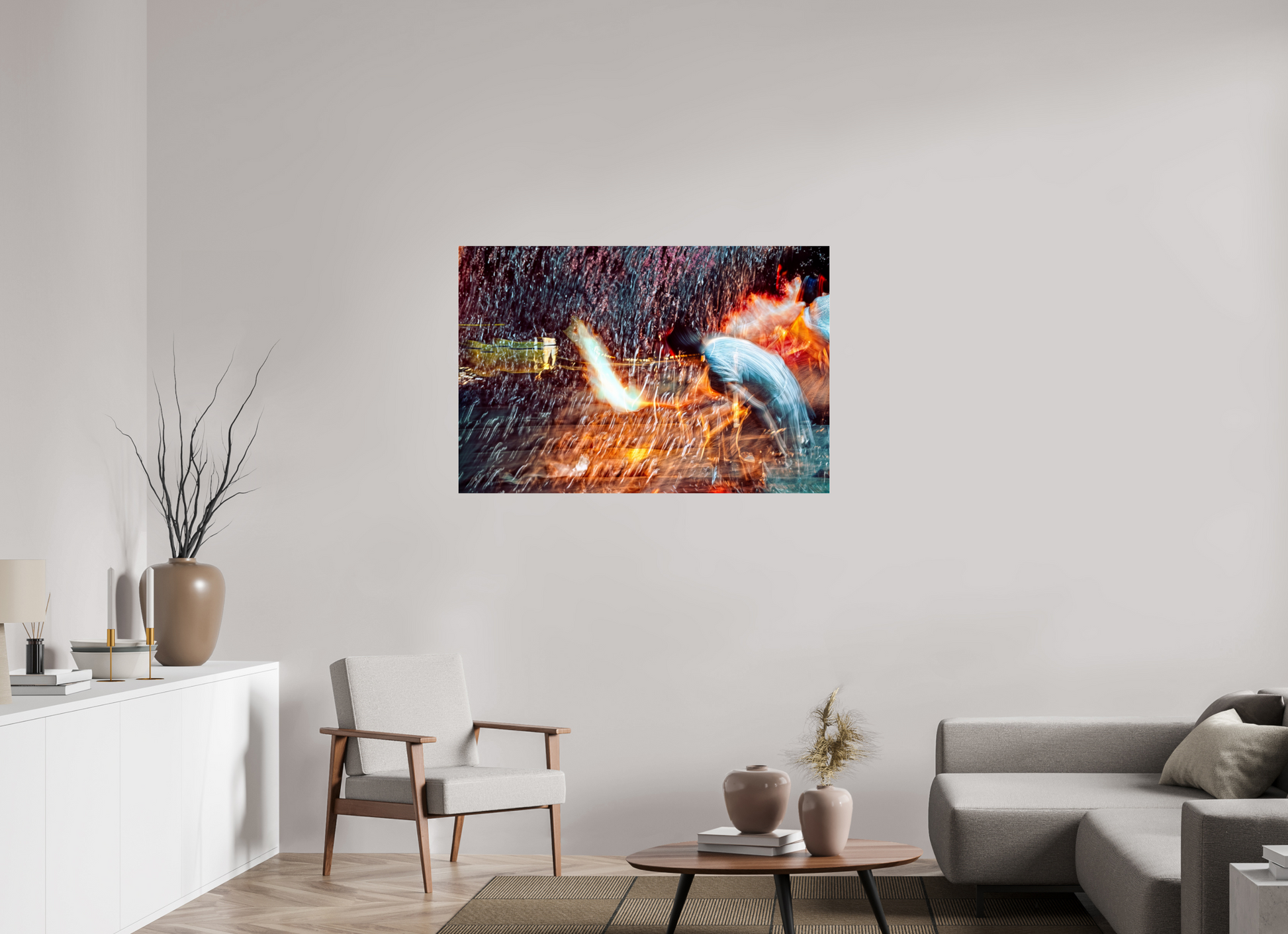 120 x 80 cm, 3 Tirage photo sous Verre acrylique Rituel où le feu apprend le rythme