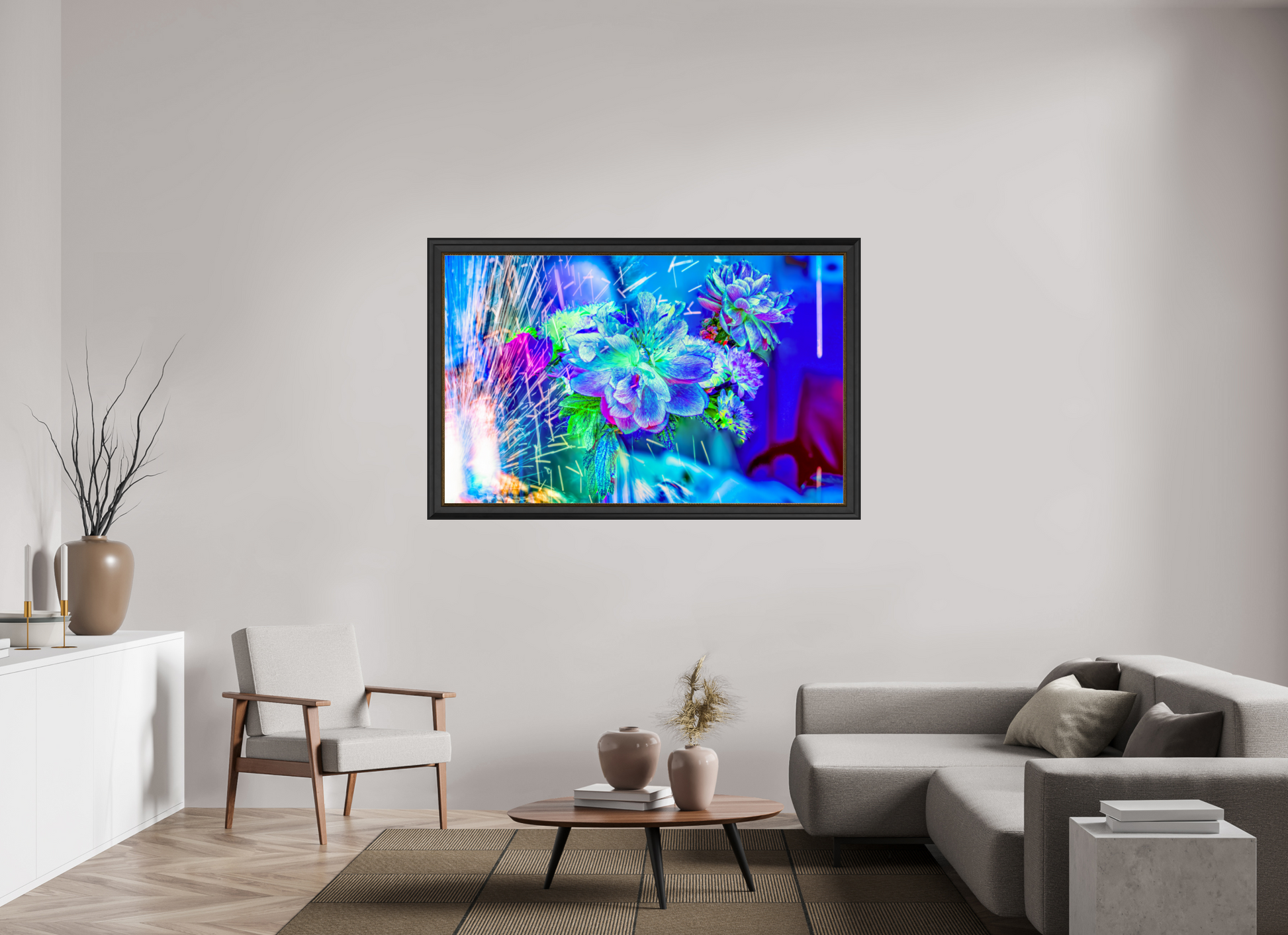 160 x 100 cm, 11 Cadre Noir-Or Quand la lumière se brise en fleurs