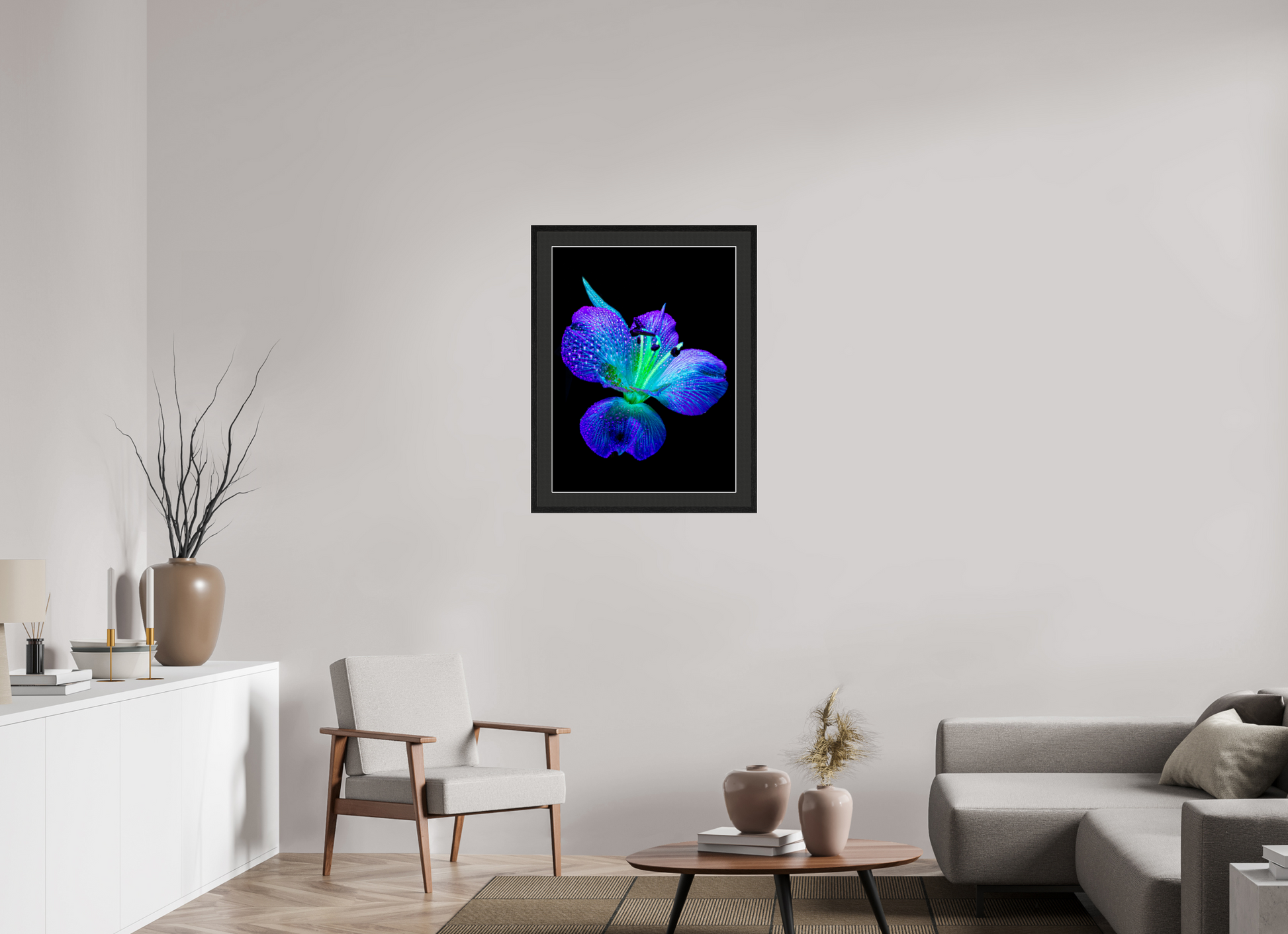 60 x 80 cm, 5 Black Frame: Black Mat with White Border The sparkle of wings in the dew