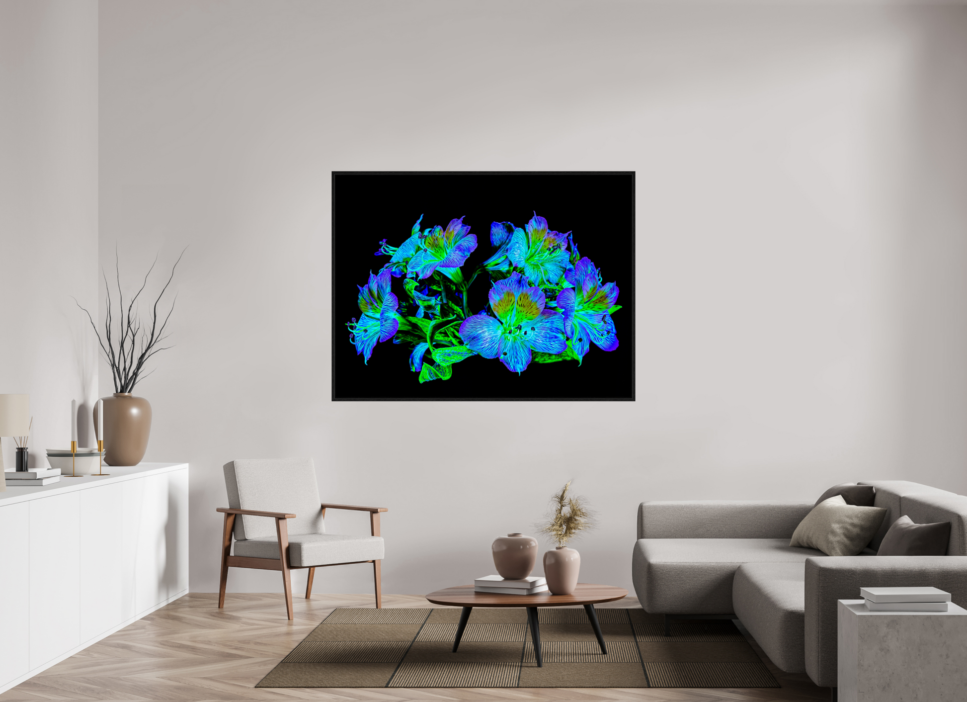 160 x 120 cm, 8 Caisse américaine Noire Constellation Florale