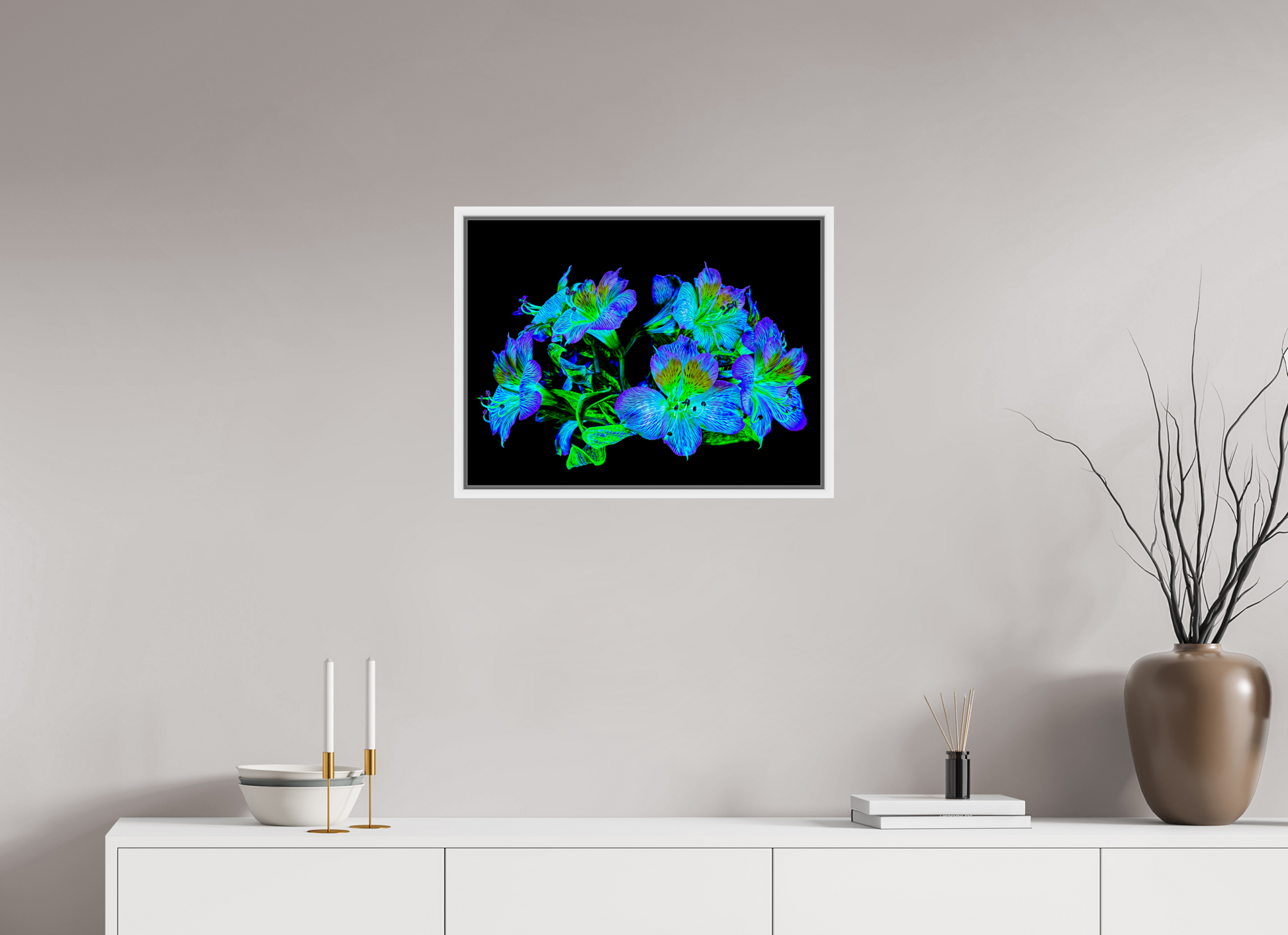 60 x 45 cm, 9 Caisse américaine Blanche Constellation Florale