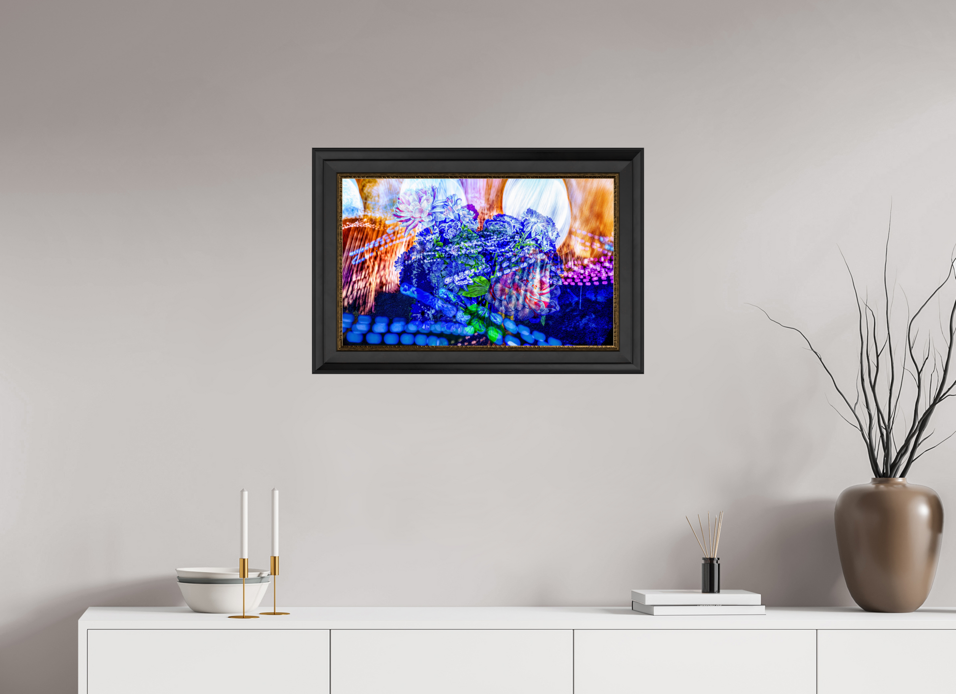 64 x 40 cm, 11 Cadre Noir-Or Le souffle lumineux des fleurs