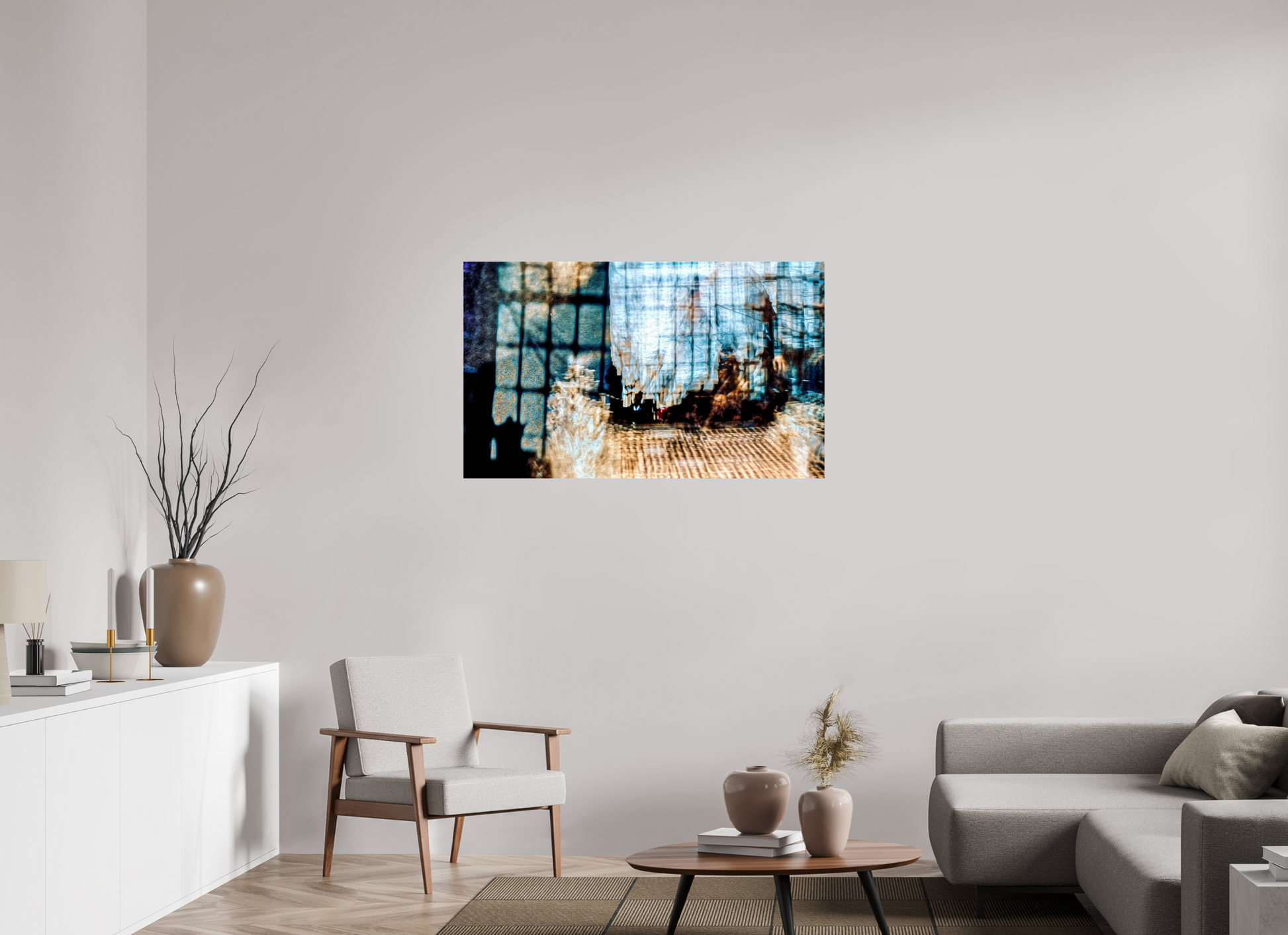 116.7 x 70 cm, 2 Photo print mounted on Dibond Reflection of a World in Suspension