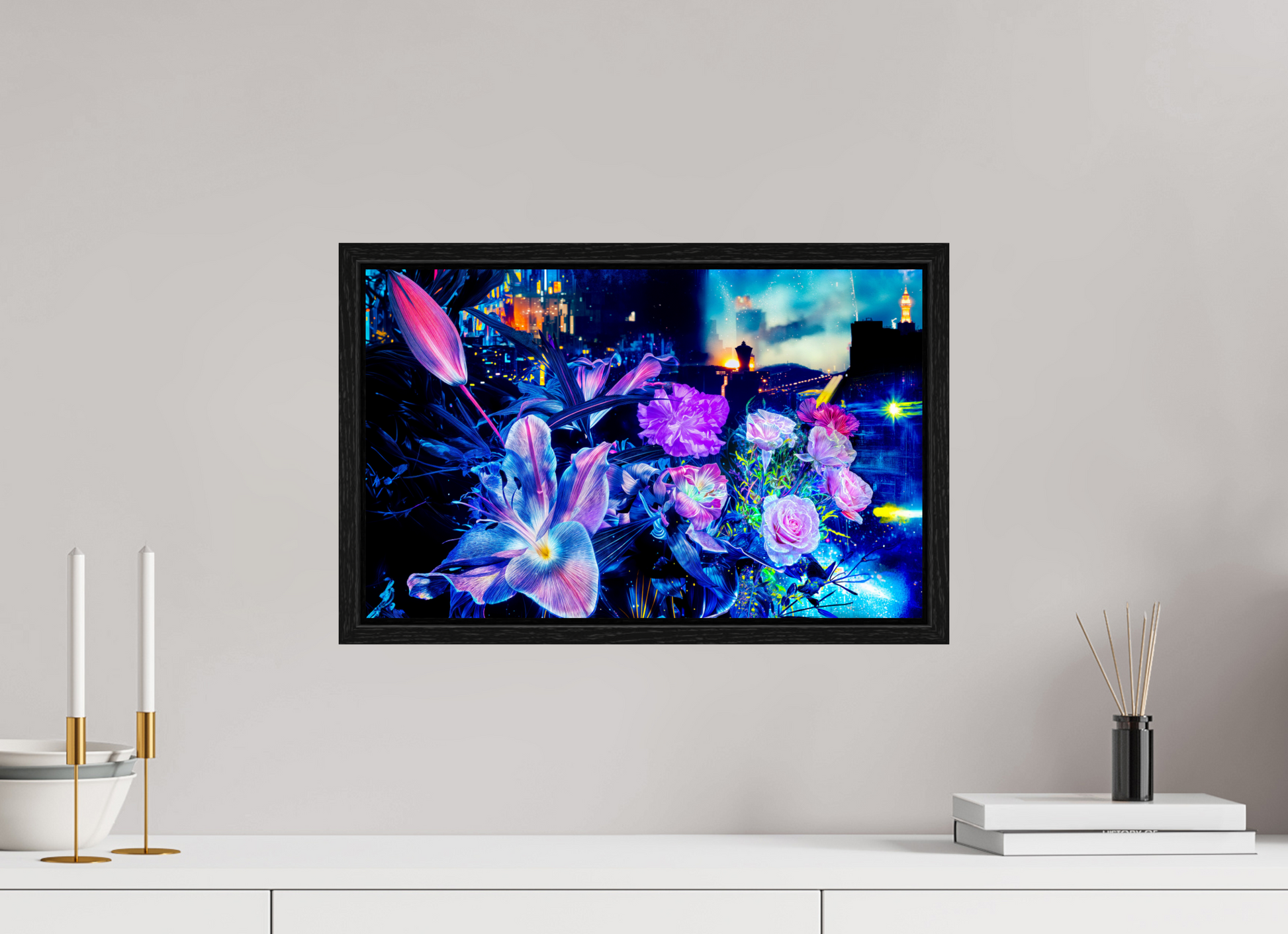 47.9 x 30 cm, 8 Black American box Petals watching over the metropolitan city