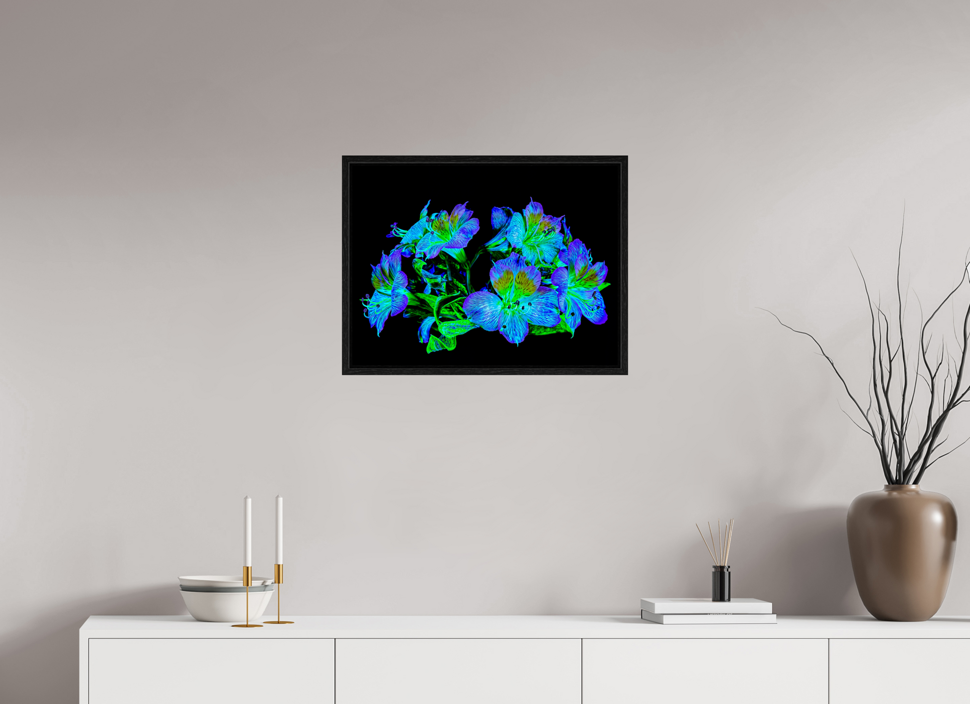 60 x 45 cm, 8 Caisse américaine Noire Constellation Florale