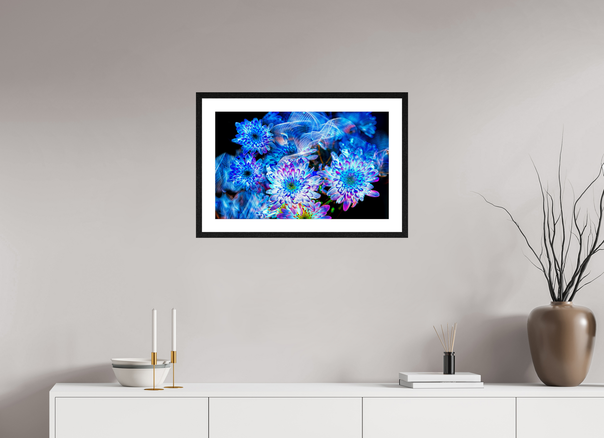 64 x 40 cm, 4 Black Frame: White Mat Blooms in the Celestial Current
