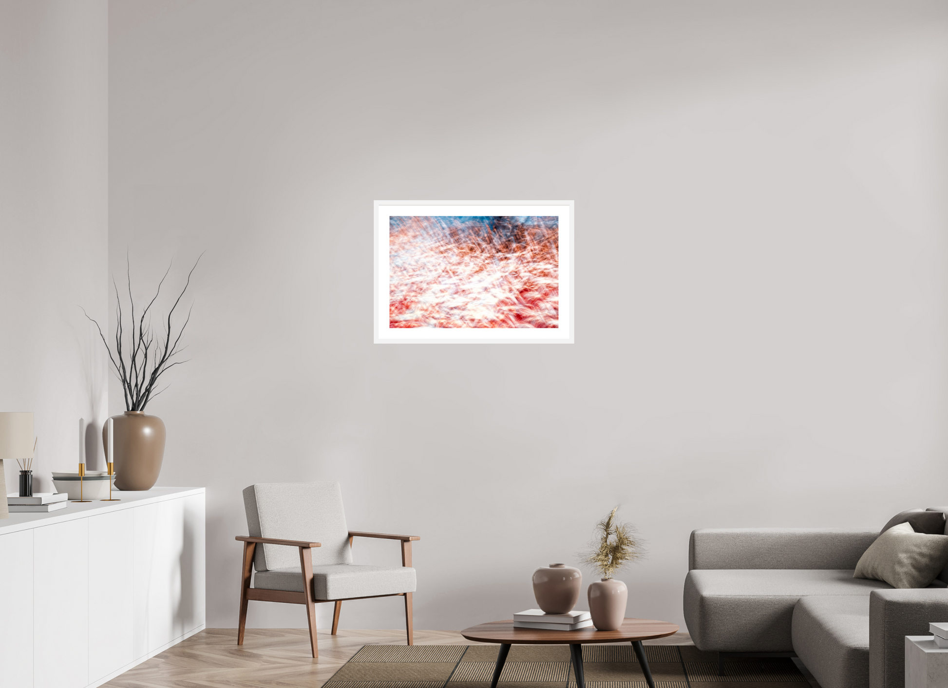 75 x 50 cm, 6 White Frame: White Mat The Sea of Red Feathers