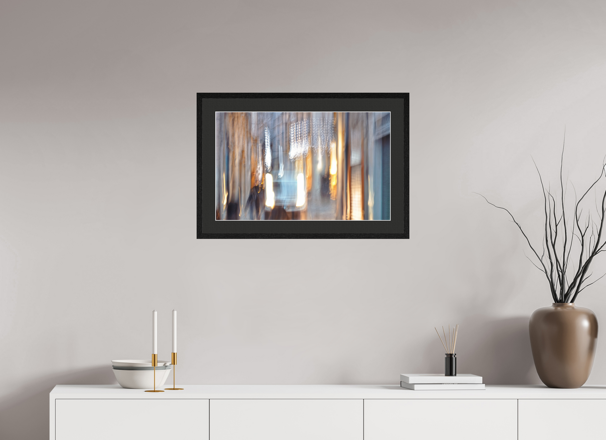 64 x 40 cm, 5 Black Frame: Black Mat with White Border Weightless Alleyway