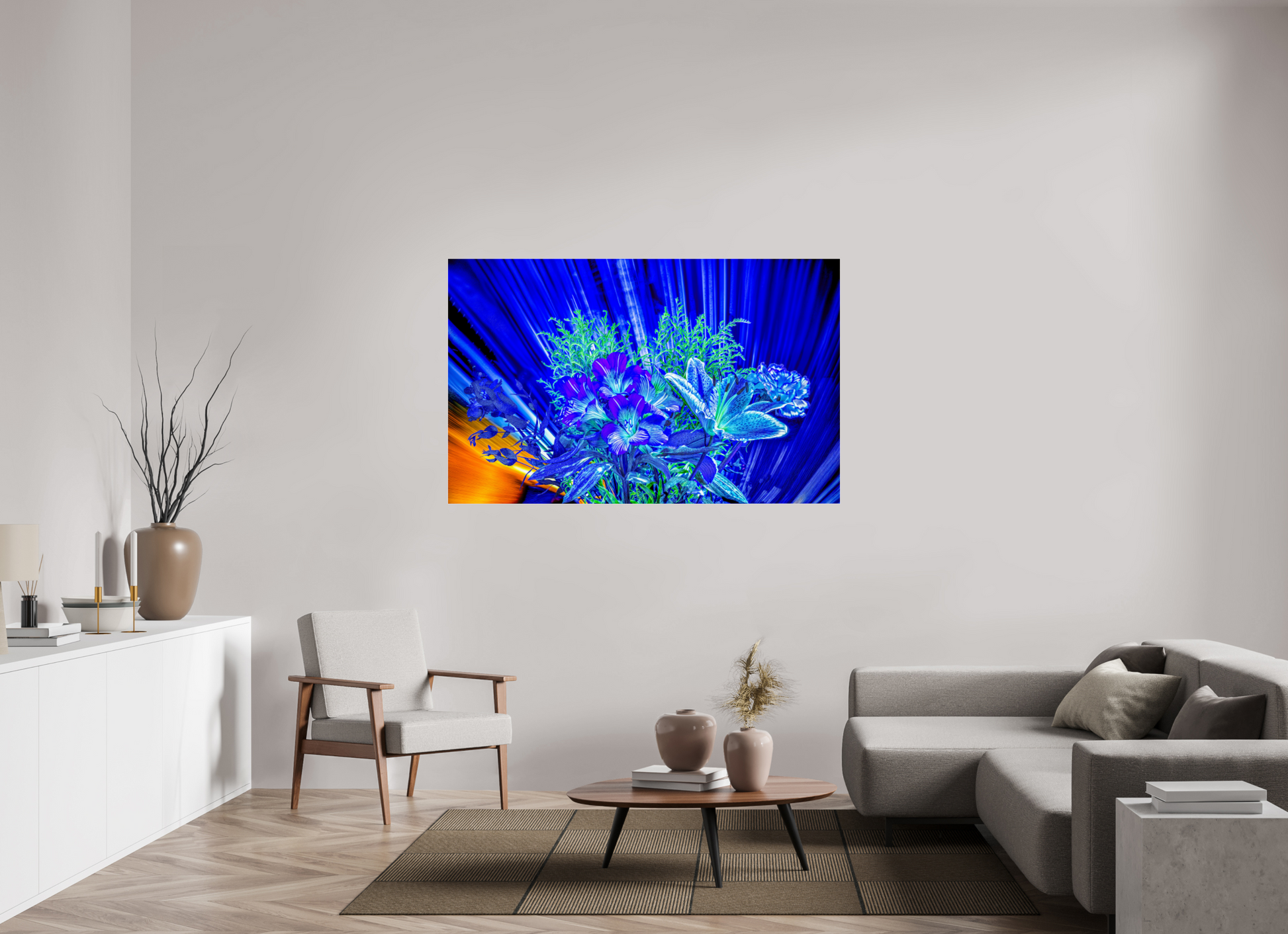 160 x 100 cm, 3 Tirage photo sous Verre acrylique Floraisons dans le vent lumineux