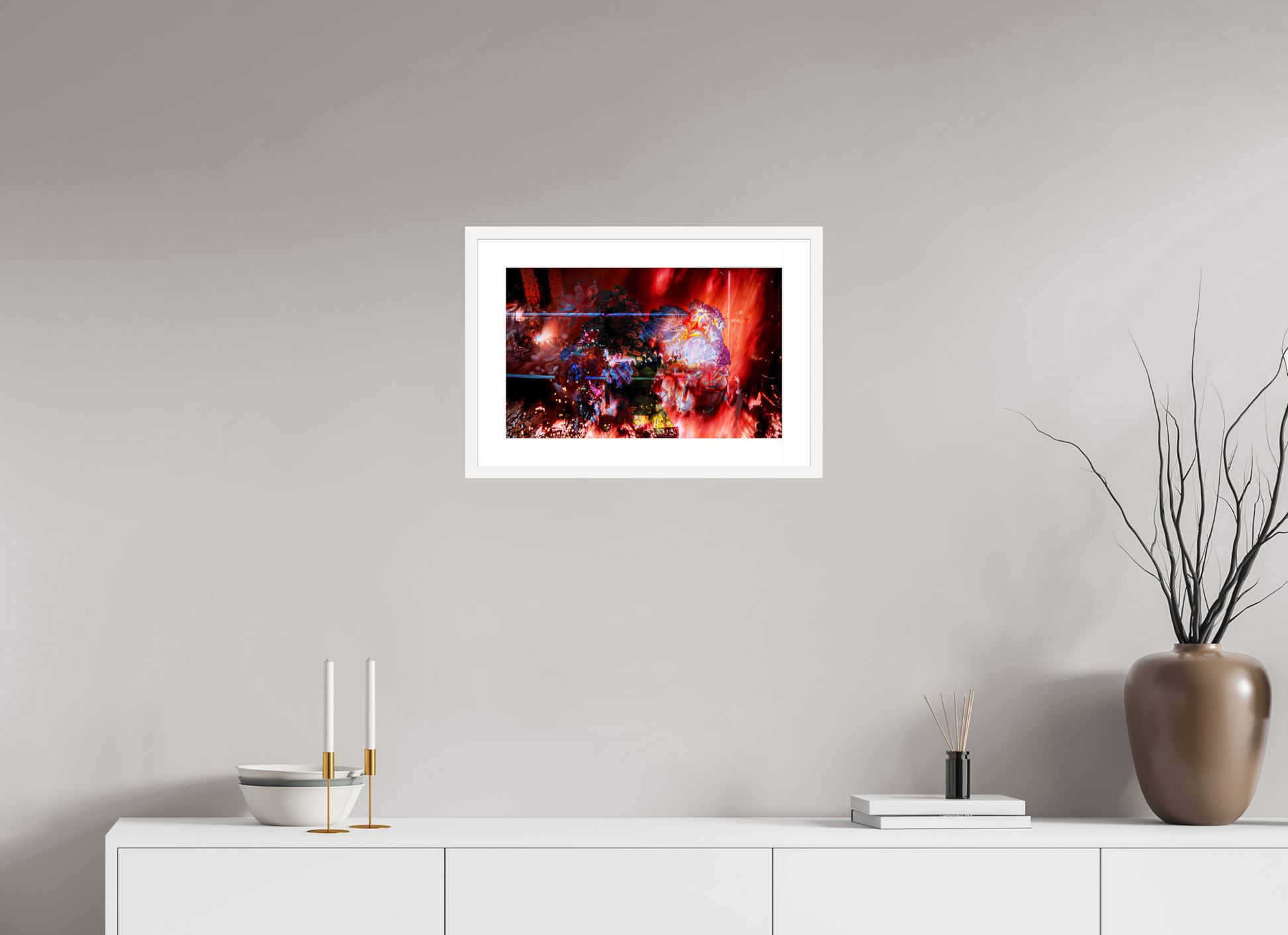 48 x 30 cm, 6 Cadre Blanc : Passe-Partout Blanc L’étreinte des pétales ardents