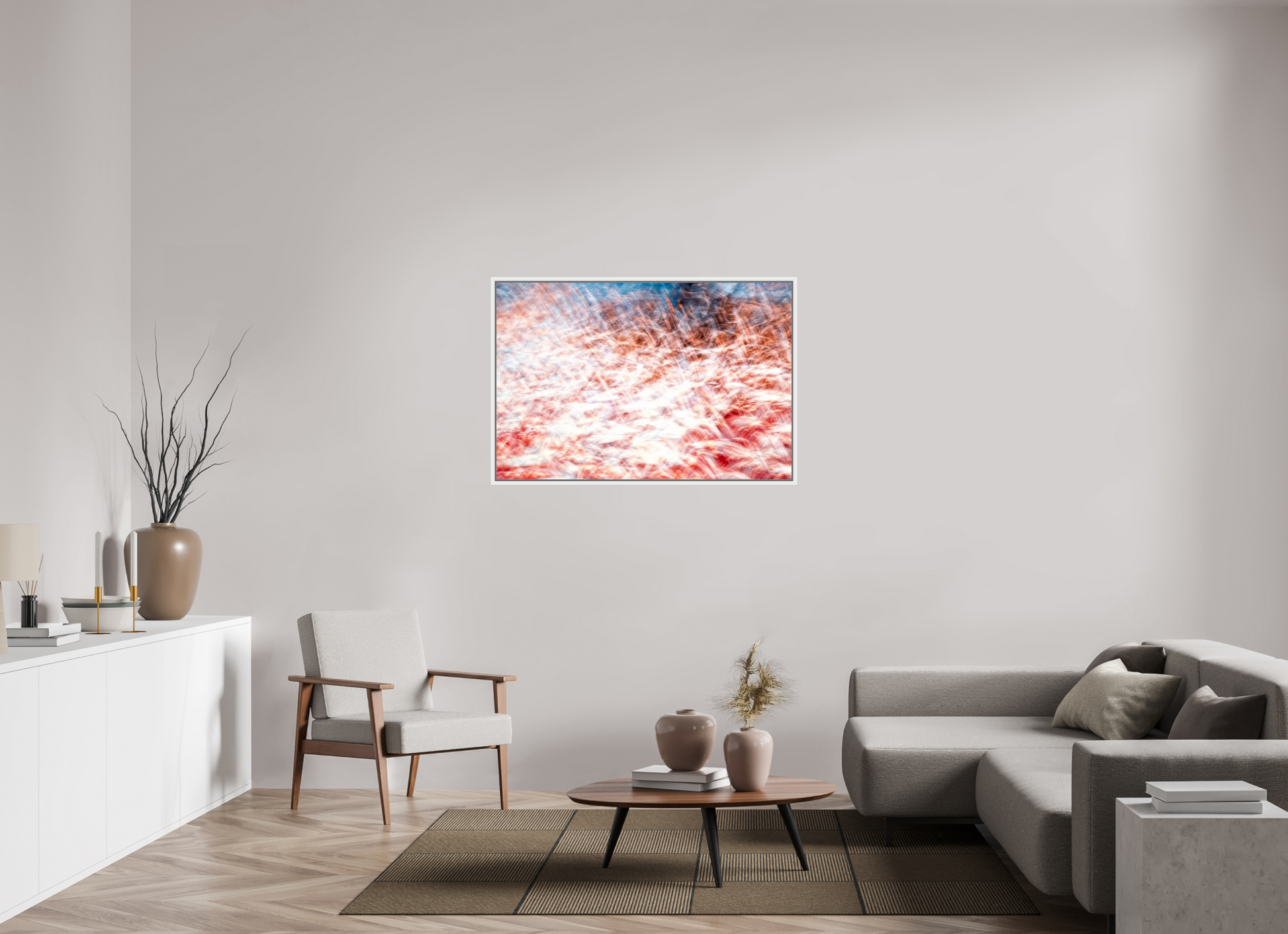 120 x 80 cm, 9 White American Box The Sea of Red Feathers