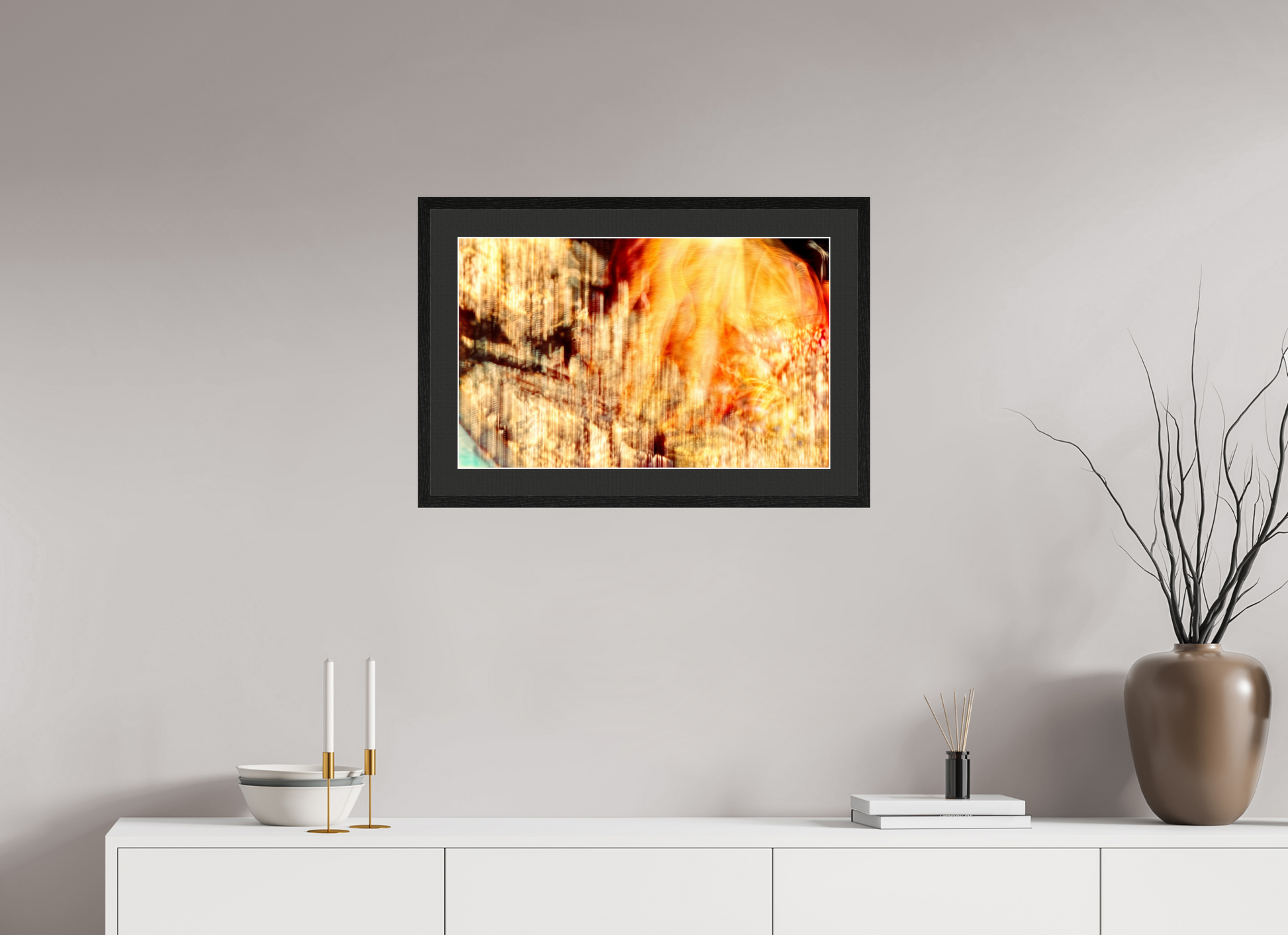 64 x 40 cm, 5 Black Frame: Black Mat with White Border The incandescent heart of the world