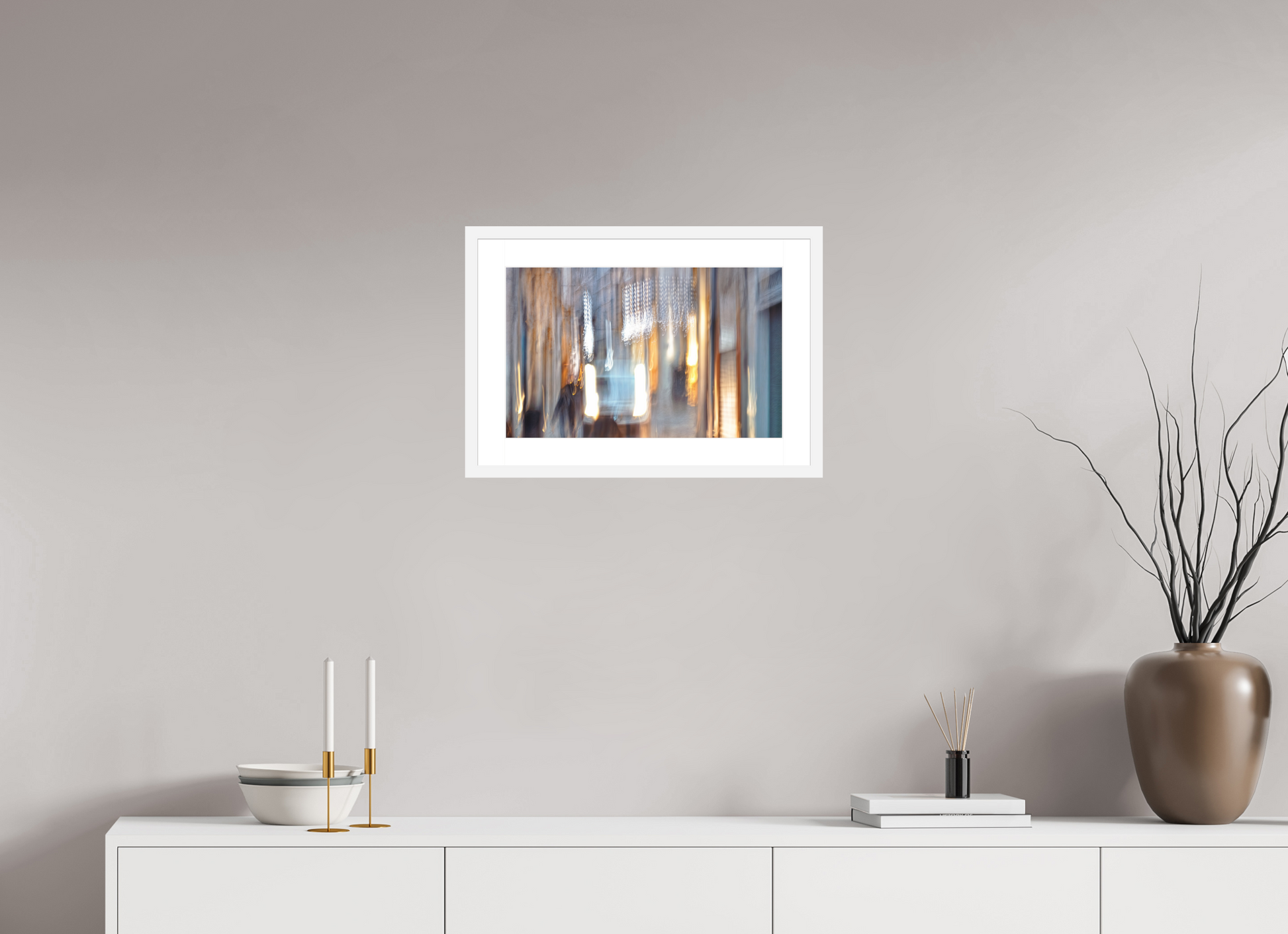 48 x 30 cm, 6 White Frame: White Mat Weightless Alleyway