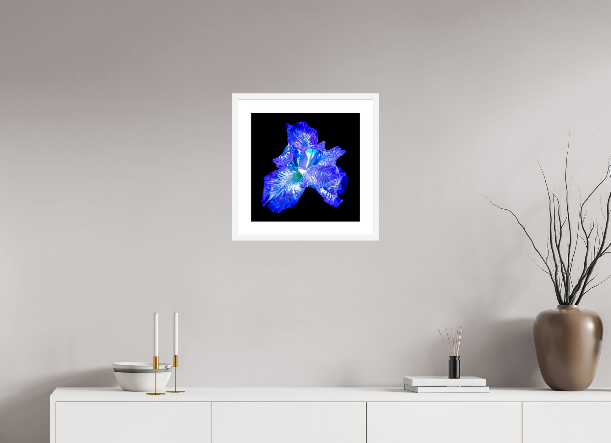 40 x 40 cm, 6 White Frame: White Mat Opal of Shadows