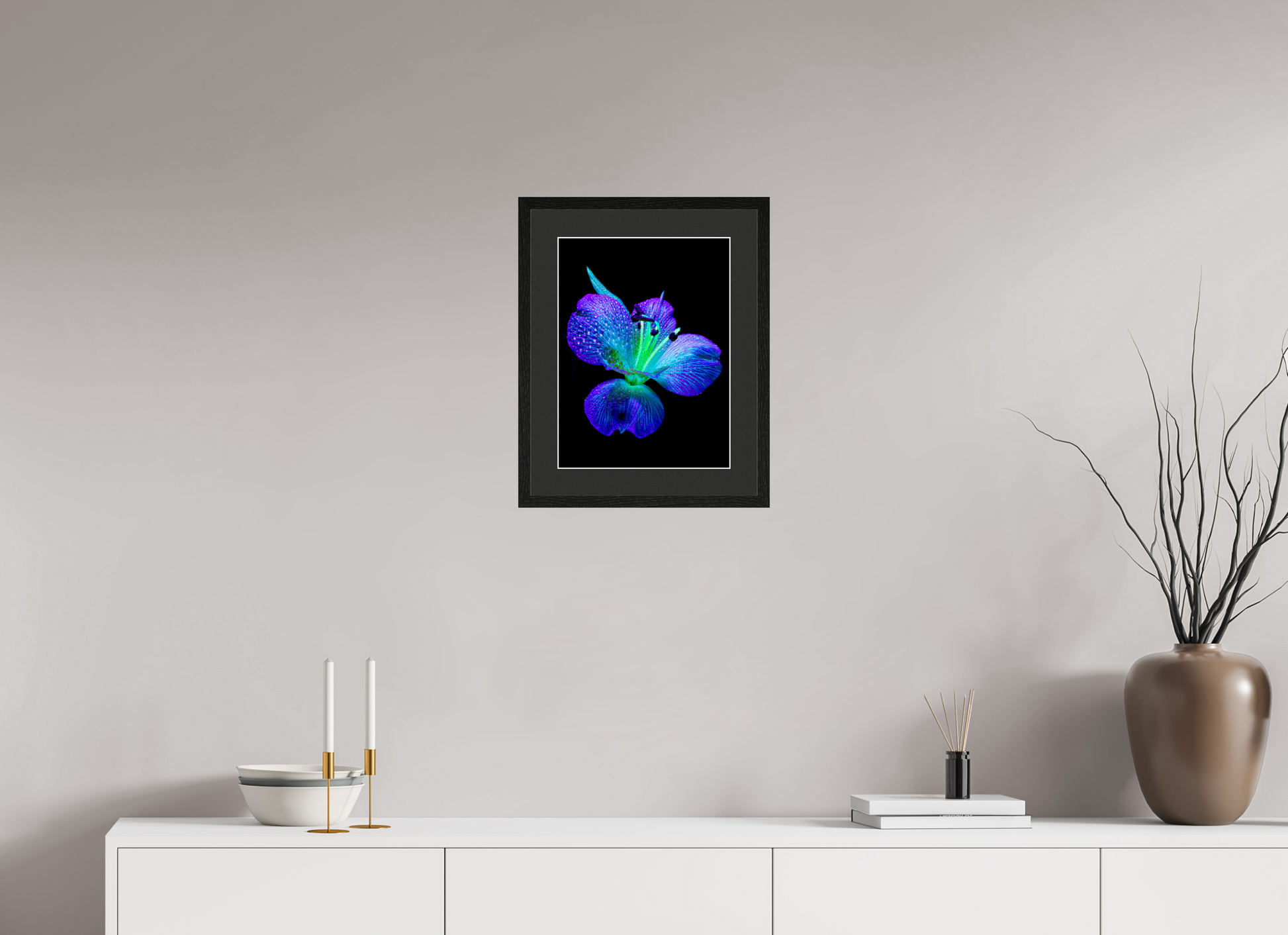 30 x 40 cm, 5 Black Frame: Black Mat with White Border The sparkle of wings in the dew