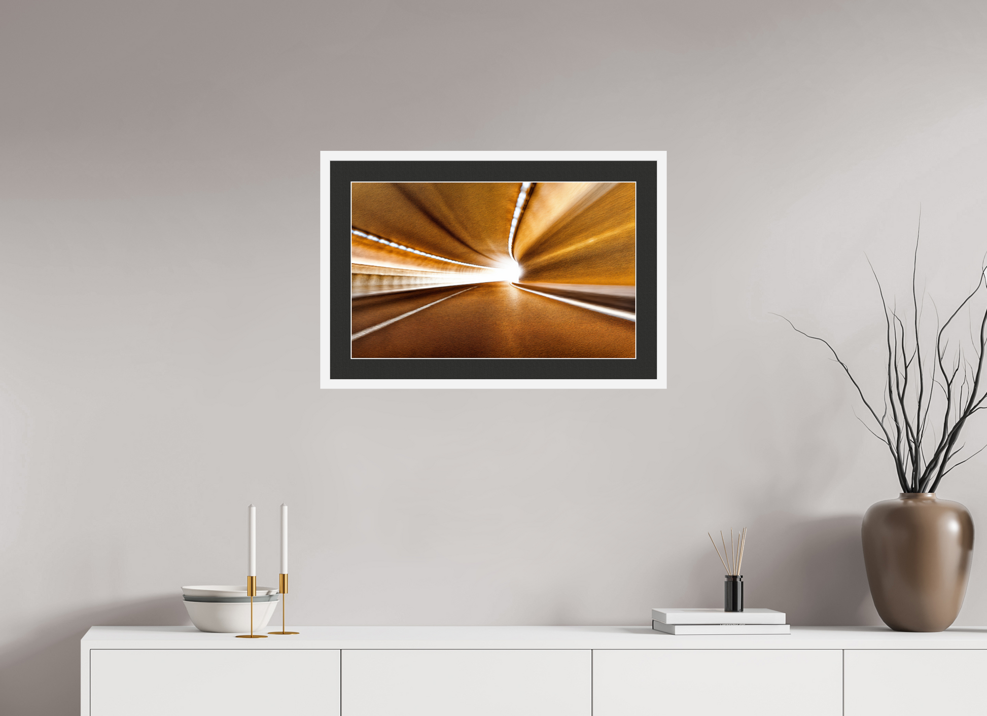 64 x 40 cm, 7 White Frame: Black Mat with White Border Passage to Eternal Light