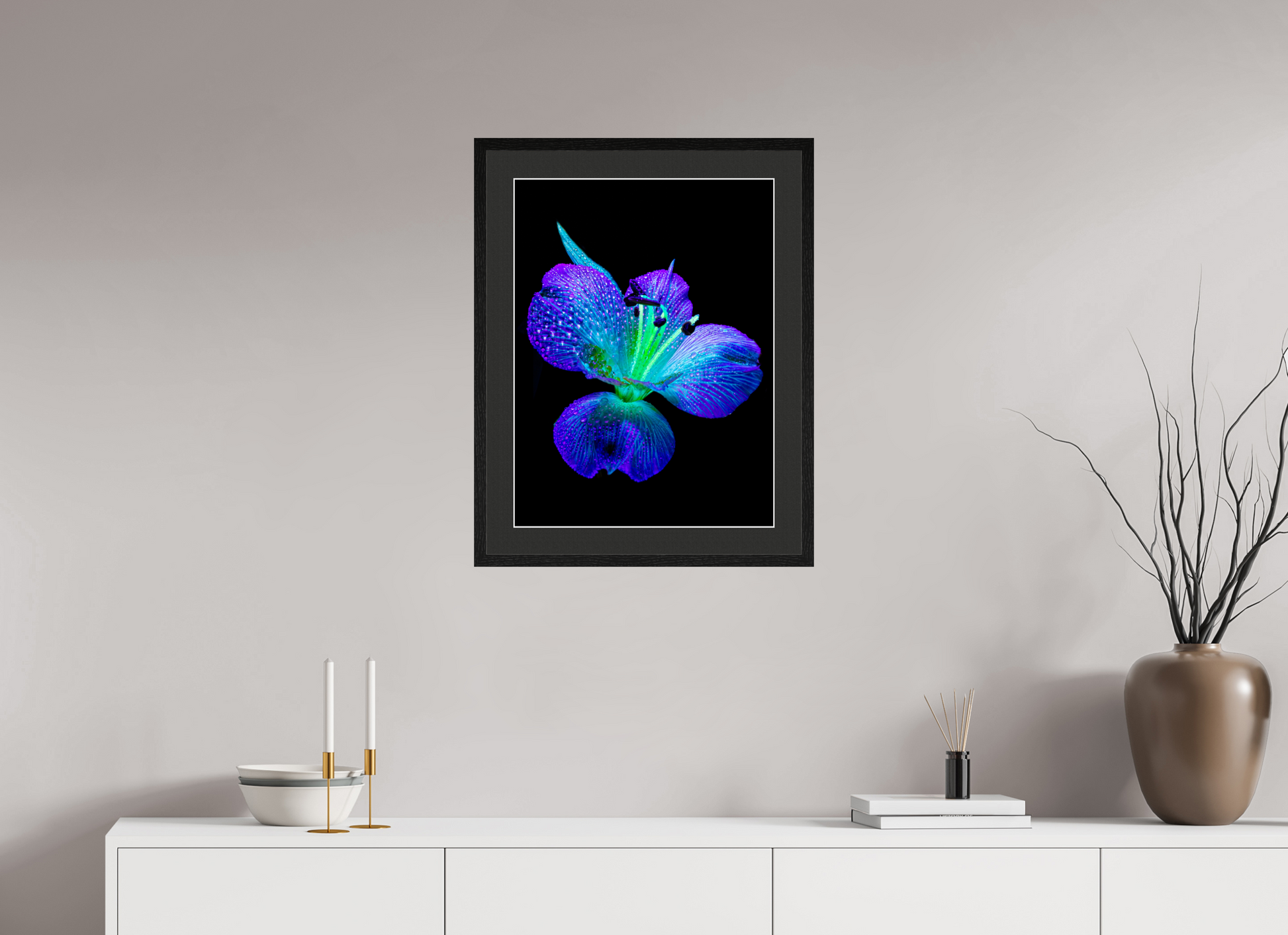 45 x 60 cm, 5 Black Frame: Black Mat with White Border The sparkle of wings in the dew