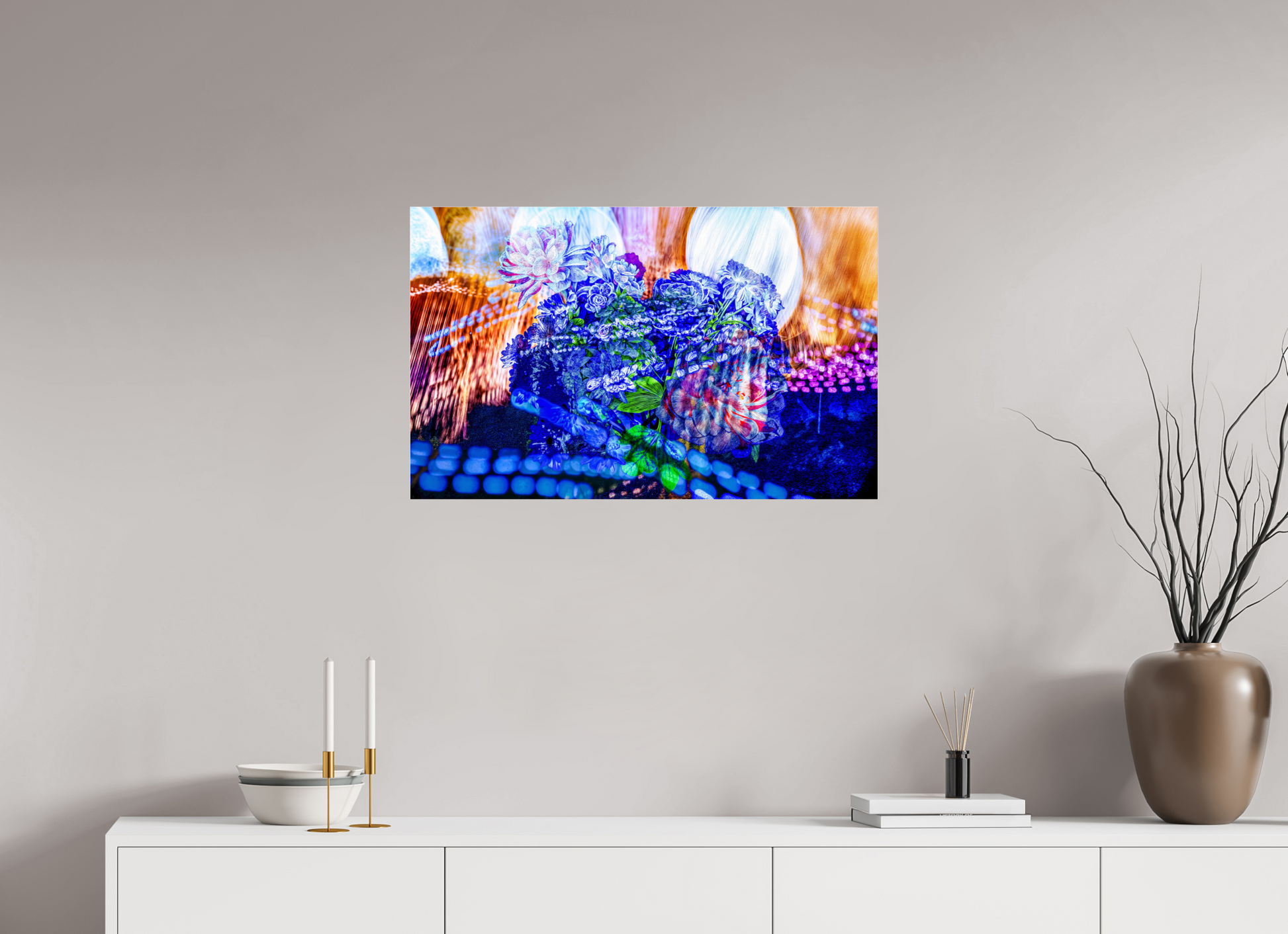 80 x 50 cm, 3 Tirage photo sous Verre acrylique Le souffle lumineux des fleurs