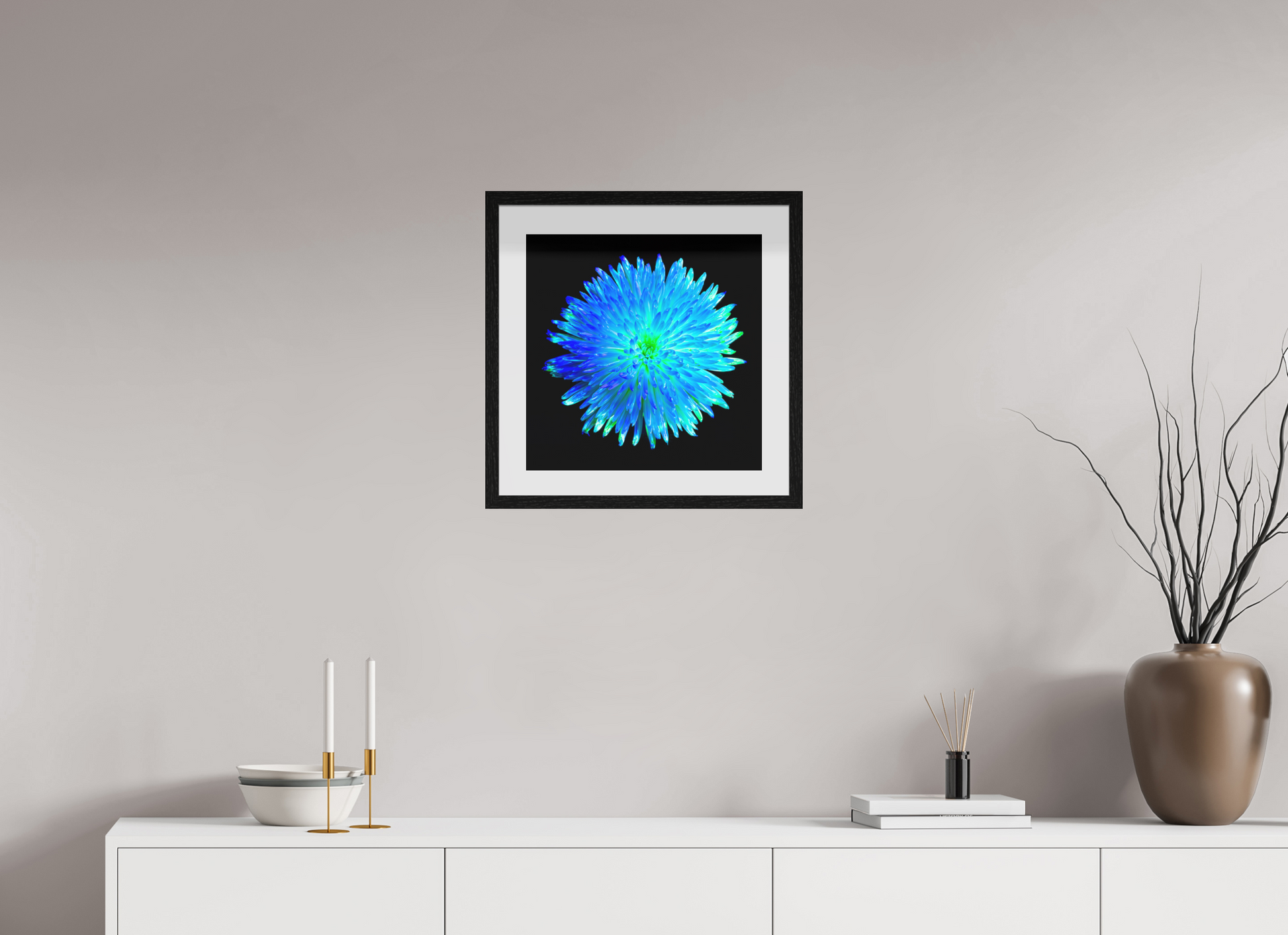 40 x 40 cm, 10 Black Floating Frame The Blue Star