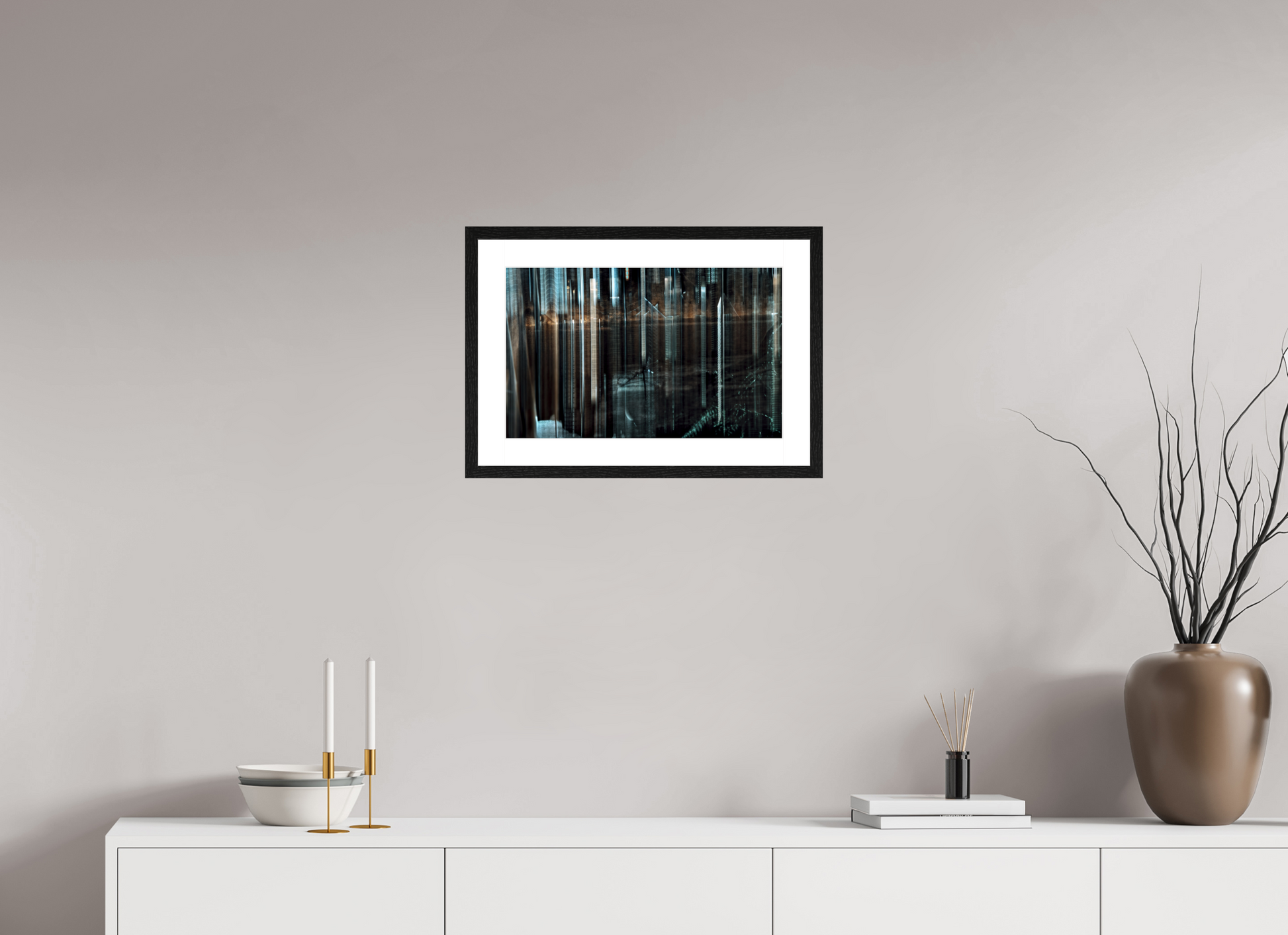 48 x 30 cm, 4 Cadre Noir : Passe-Partout Blanc Forêt des piliers d’acier