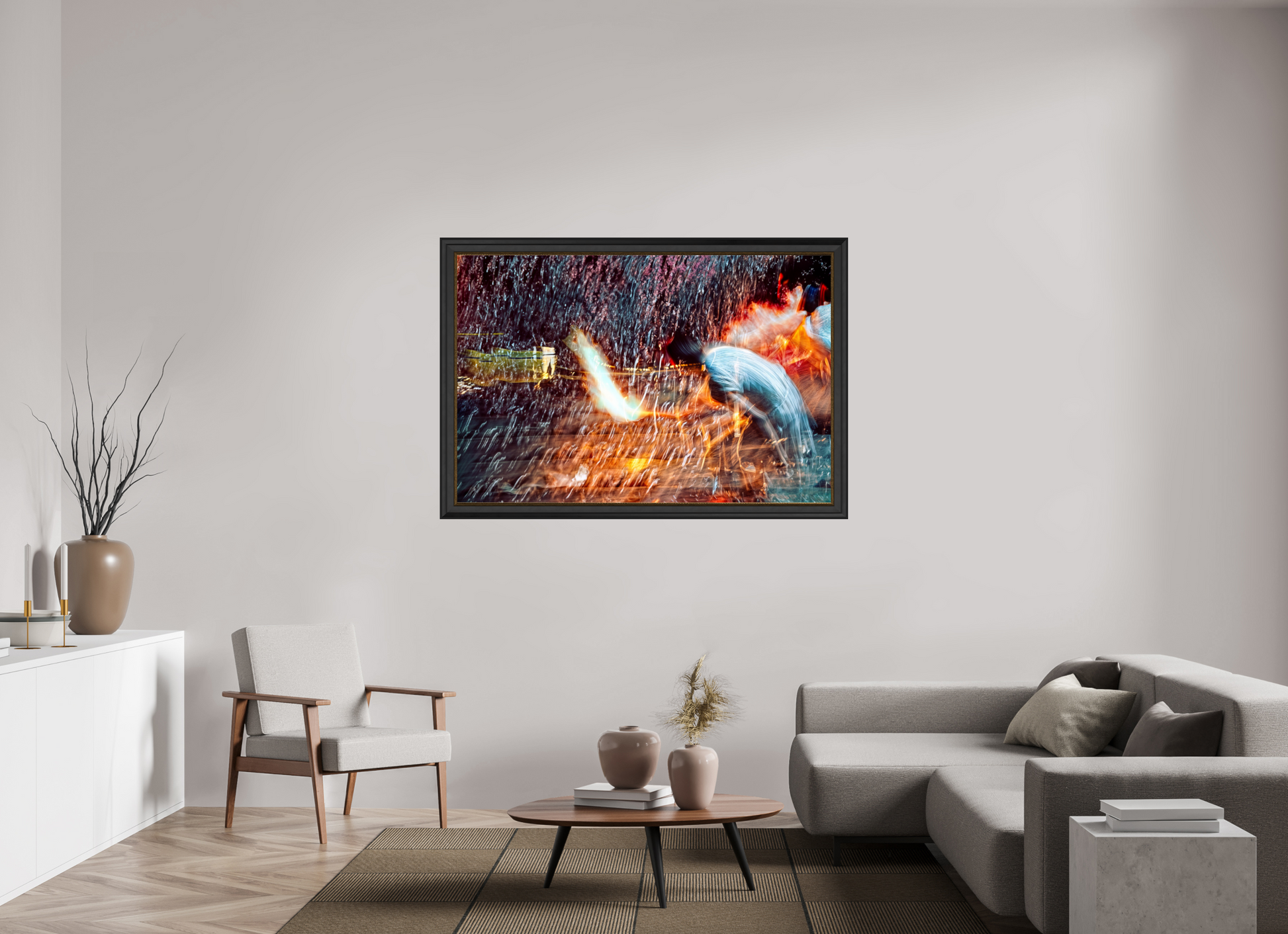 150 x 100 cm, 11 Cadre Noir-Or Rituel où le feu apprend le rythme