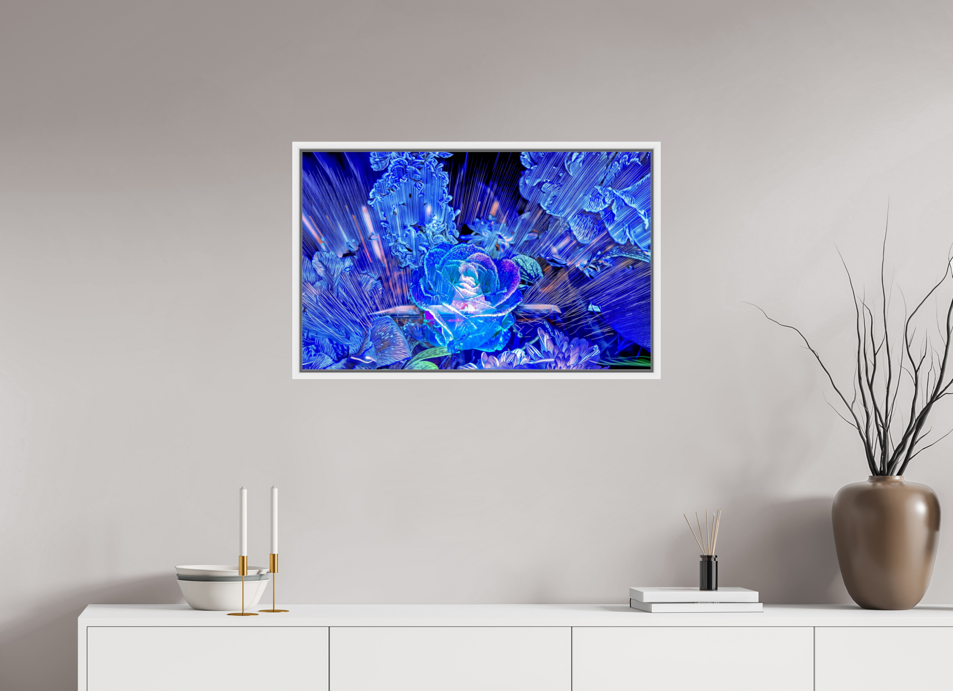 80 x 50 cm, 9 Caisse américaine Blanche Rose née d’un éclat céleste